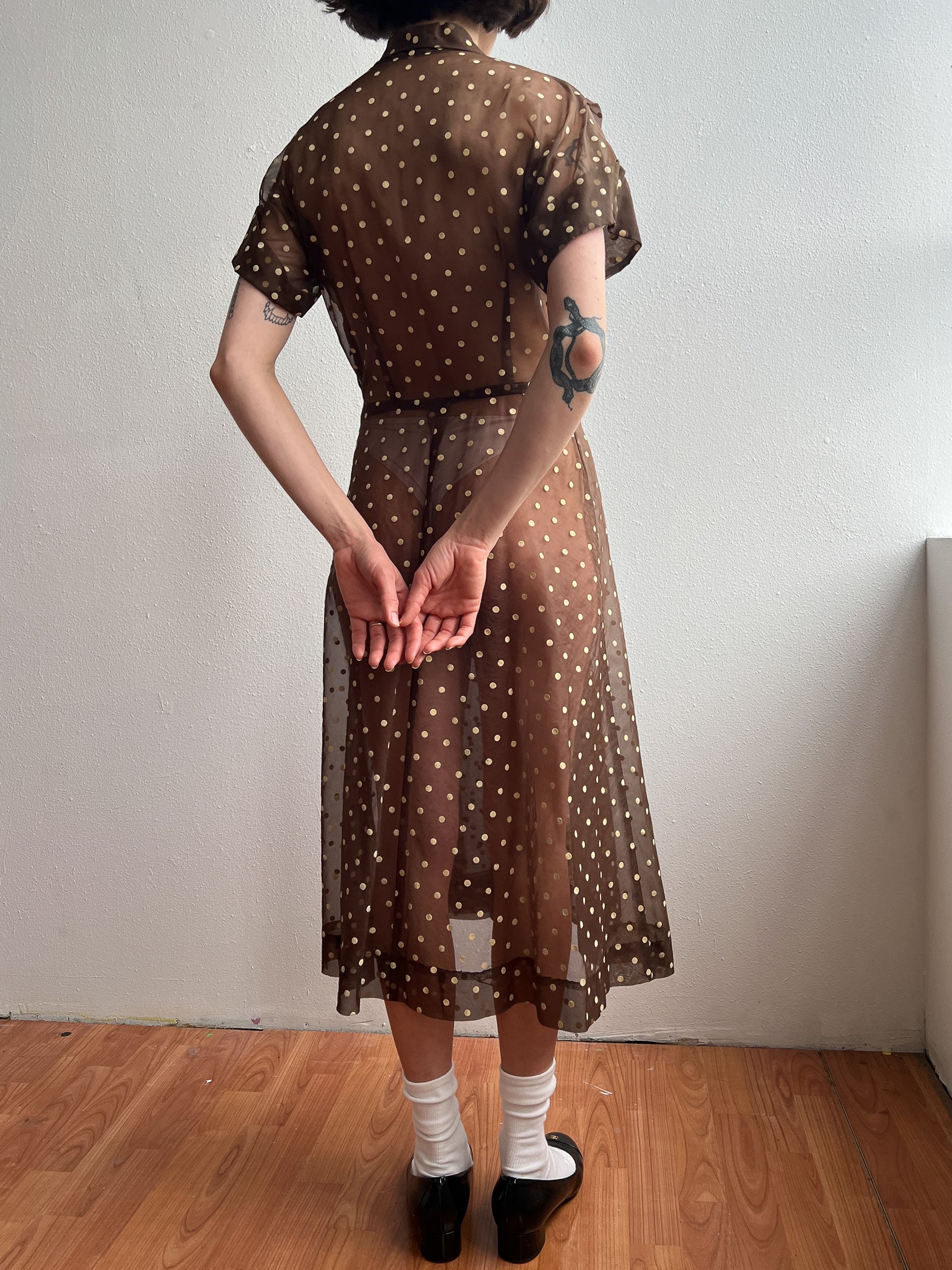 Sheer Cocoa Dotted Dress