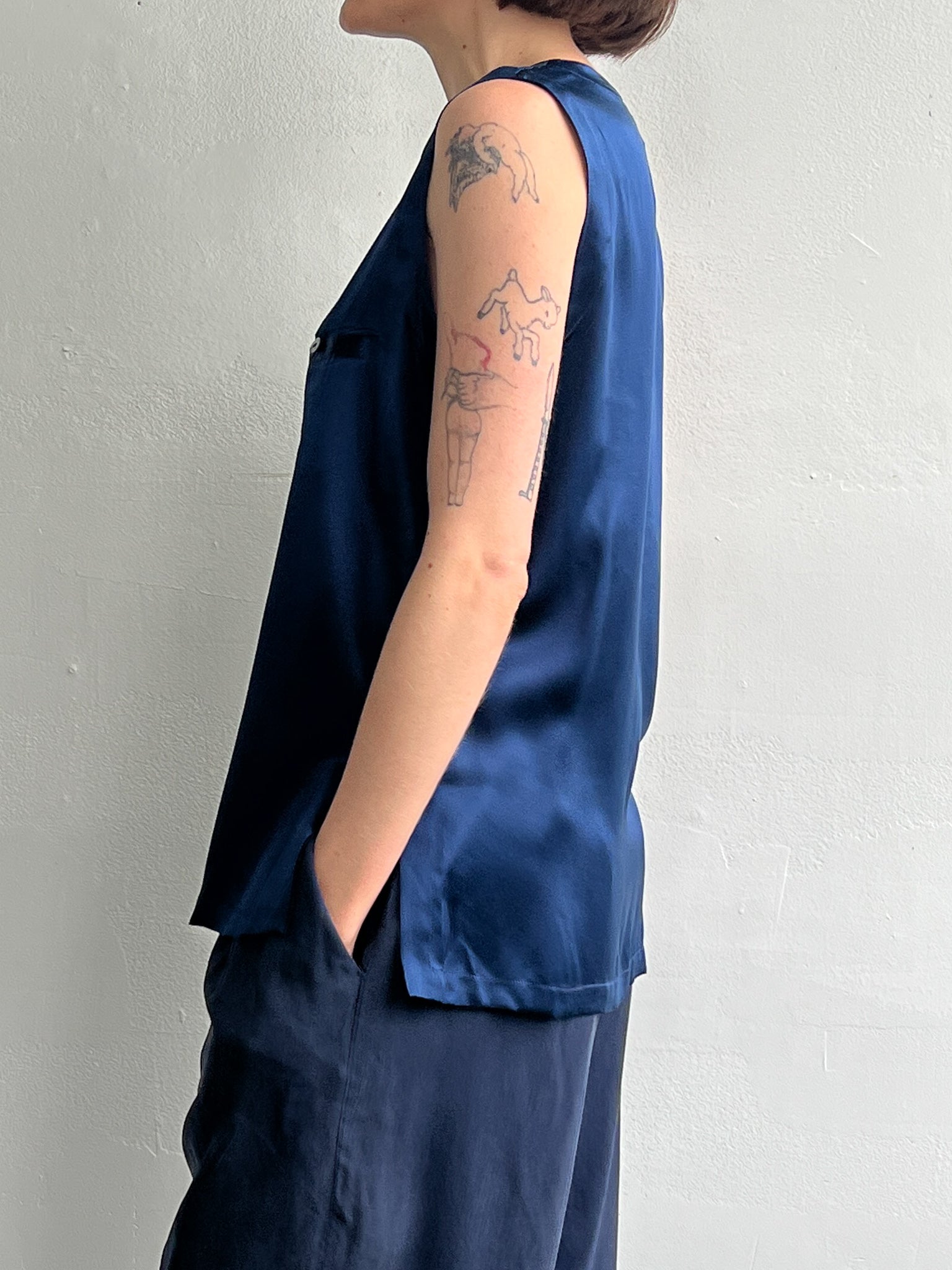 Indigo Silk Satin Top