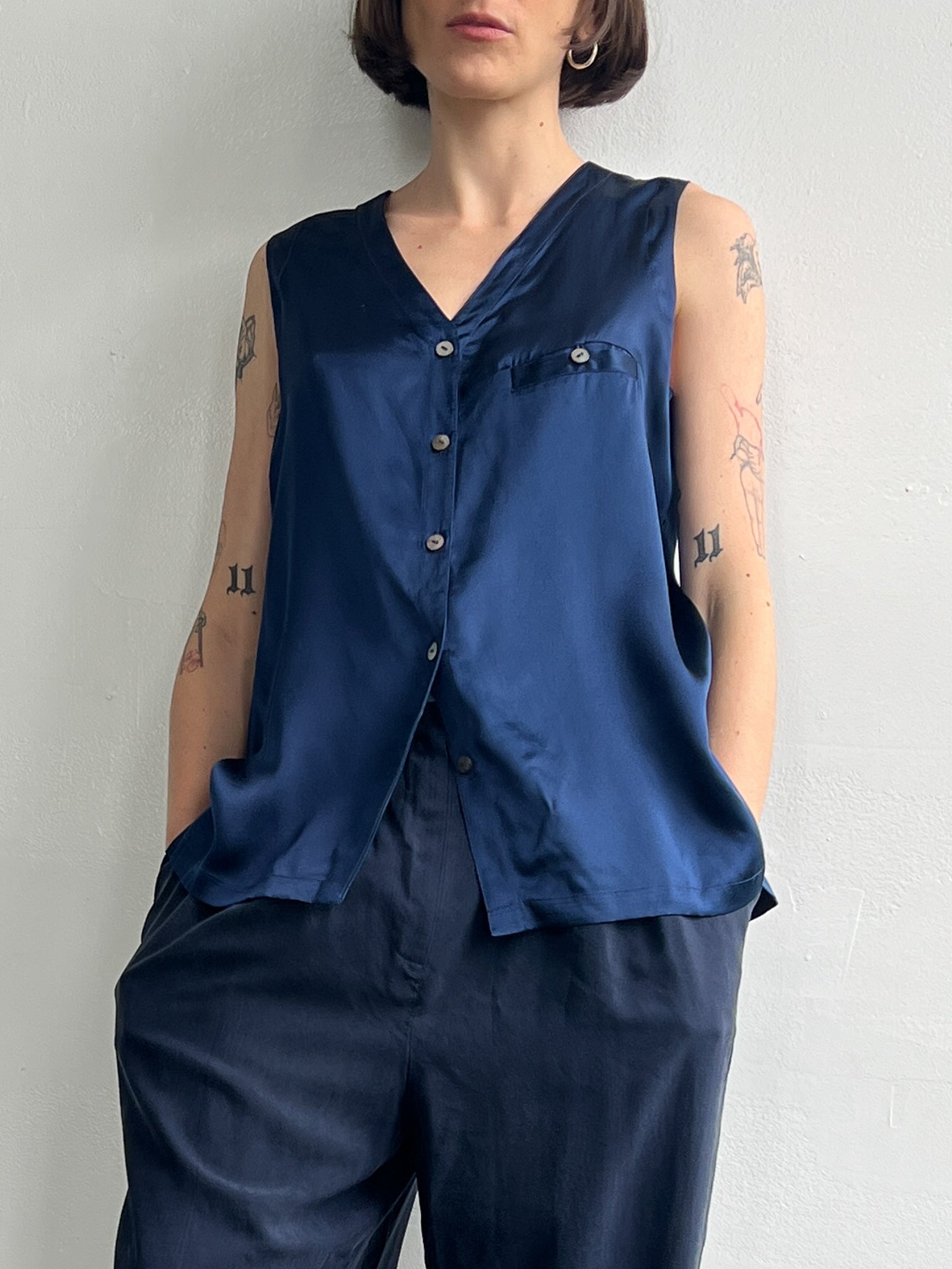 Indigo Silk Satin Top