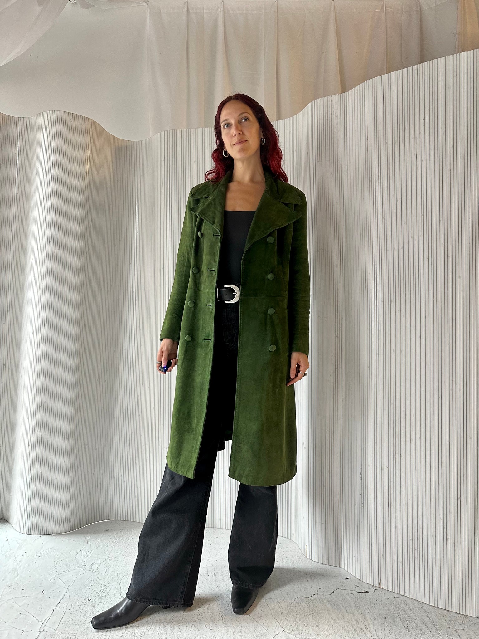 70s Green Suede Leather Trench