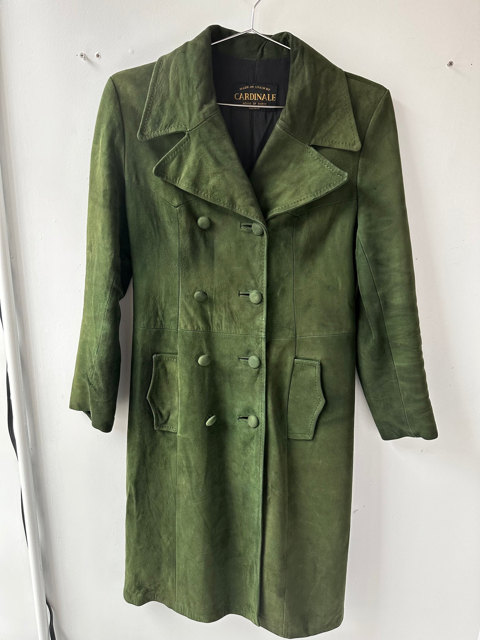 70s Green Suede Leather Trench