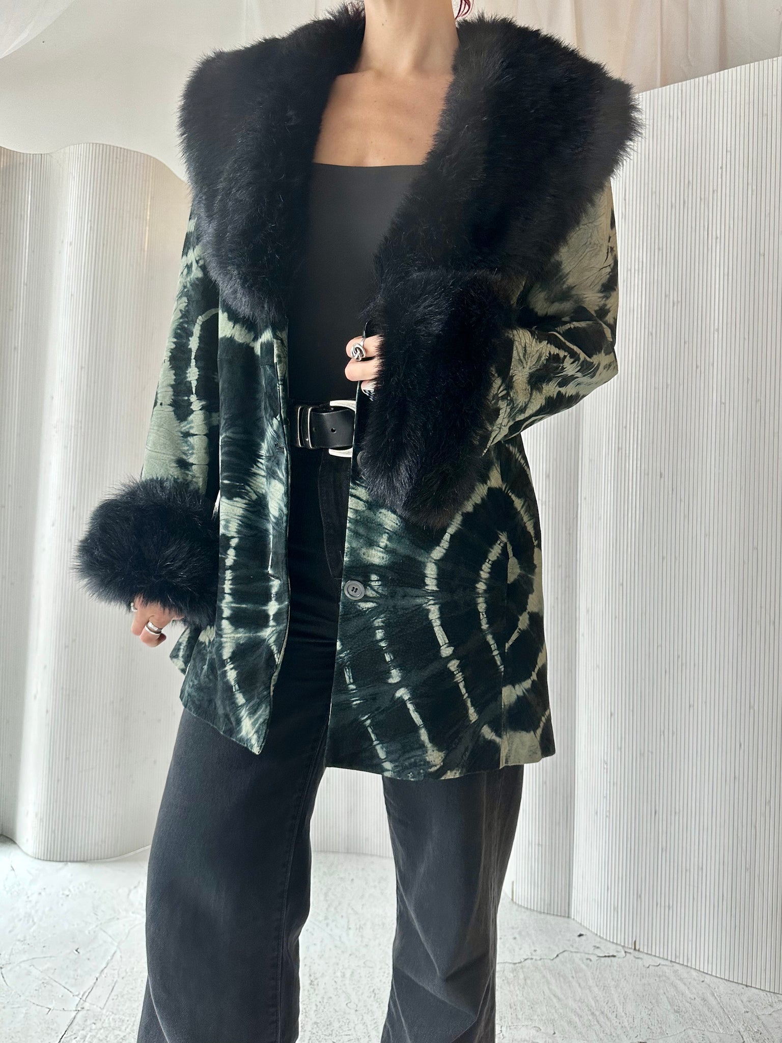 Tye Dye Real Suede Faux Fur Jacket