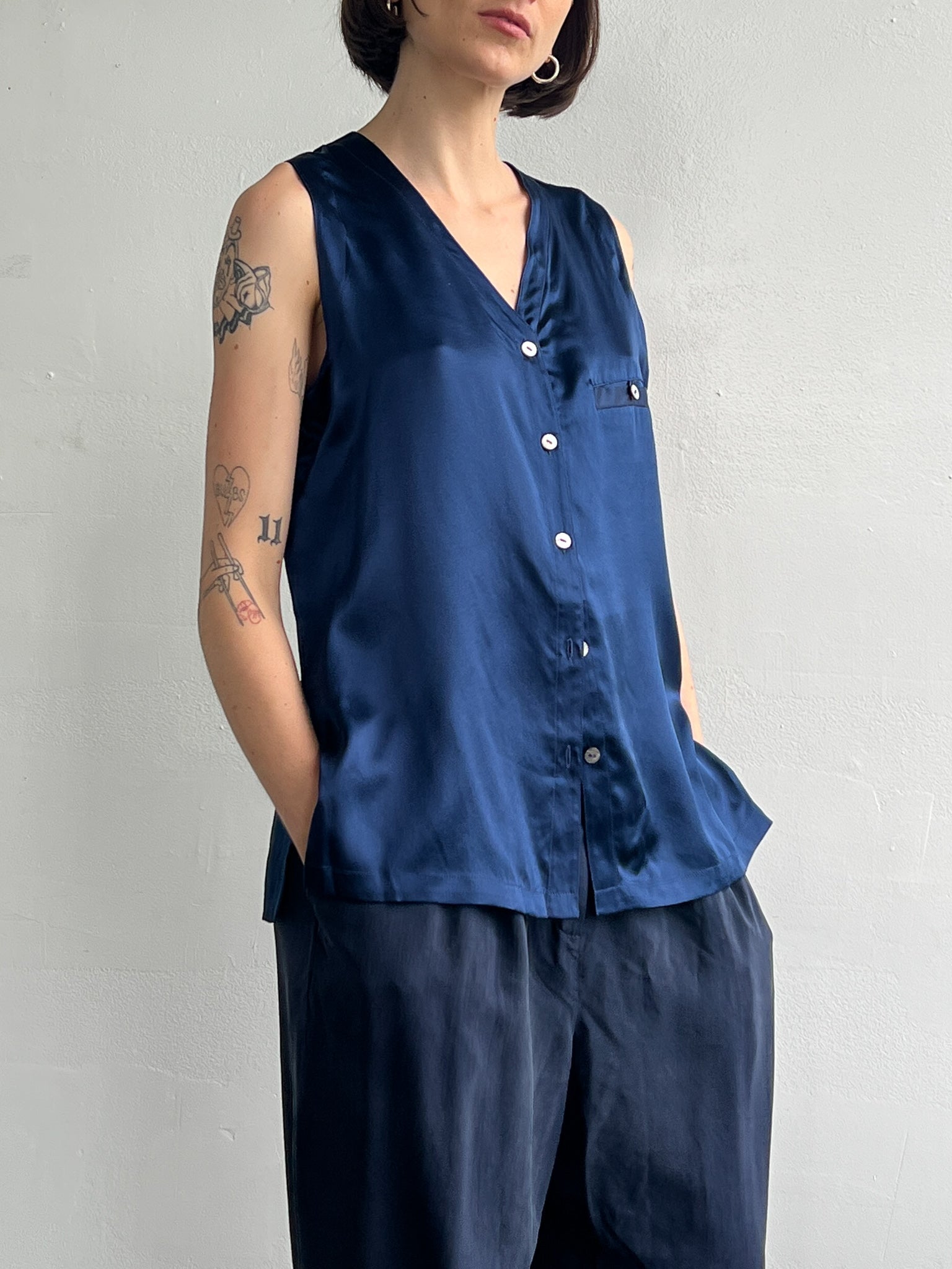 Indigo Silk Satin Top