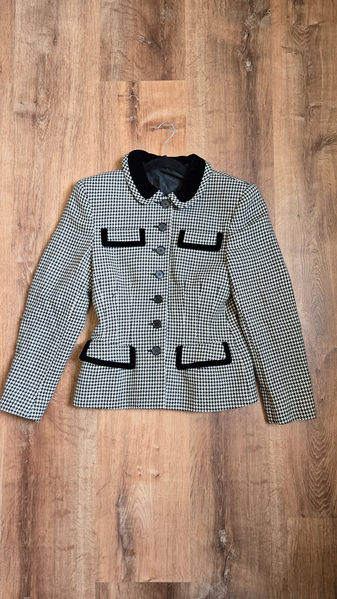 1950s Houndstooth velvet trim blazer