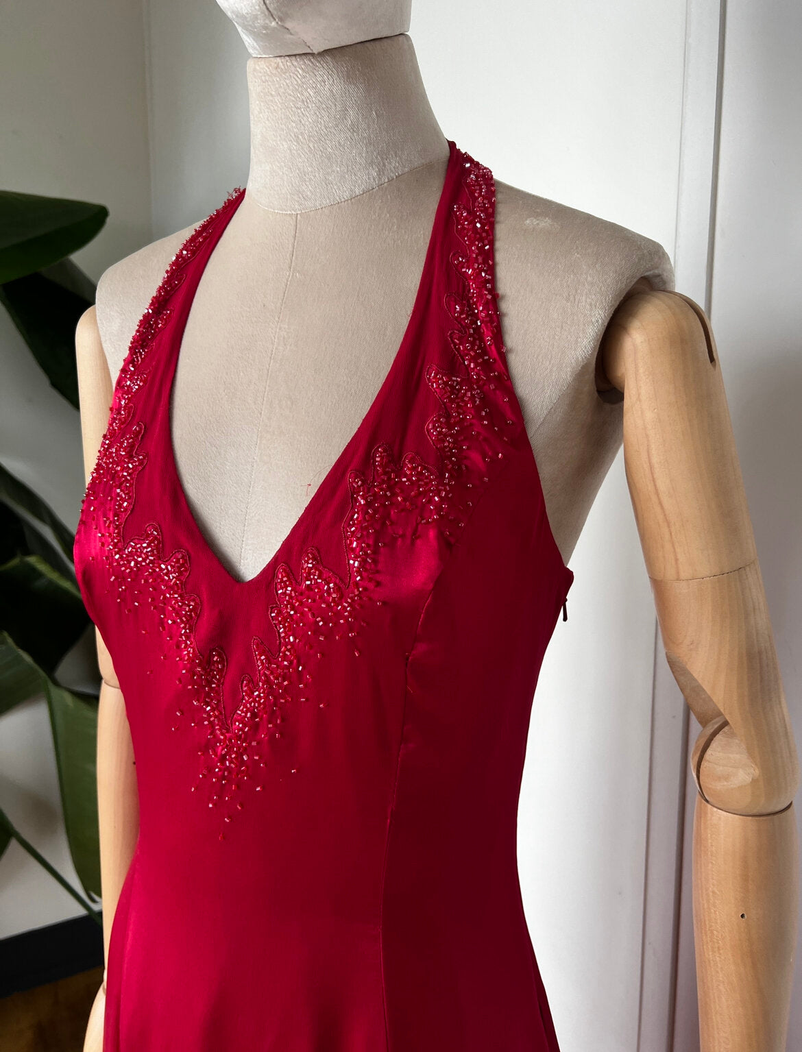 Silk Garnet Halter Gown