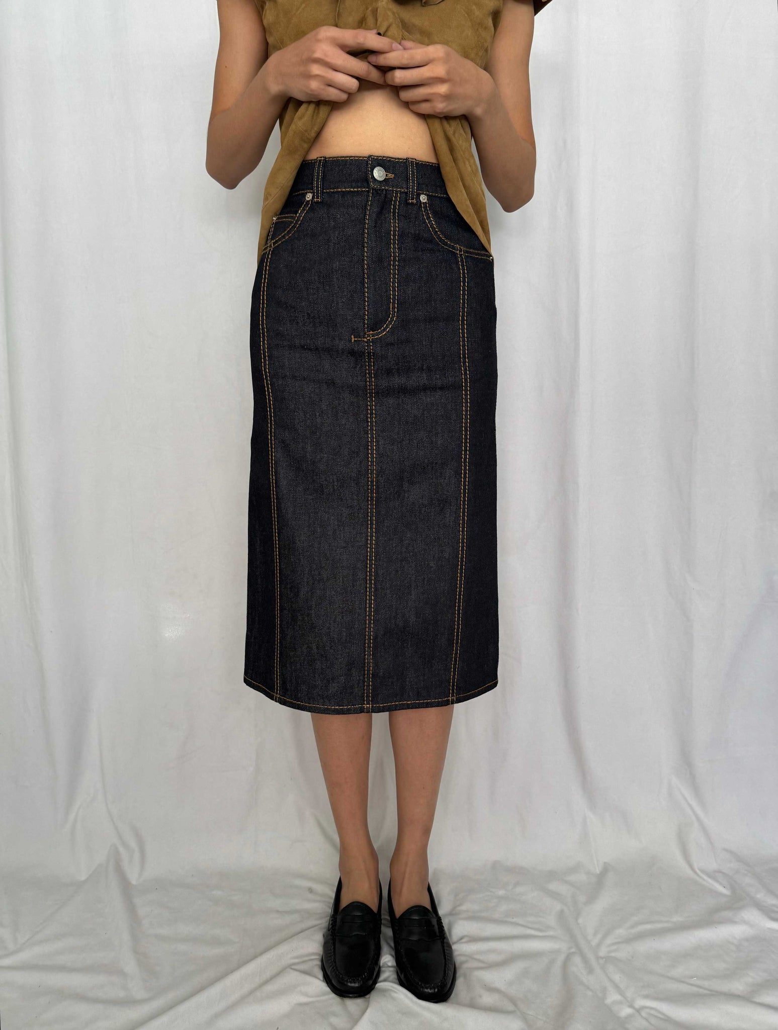 Alexander McQueen 2003 Denim Midi Skirt