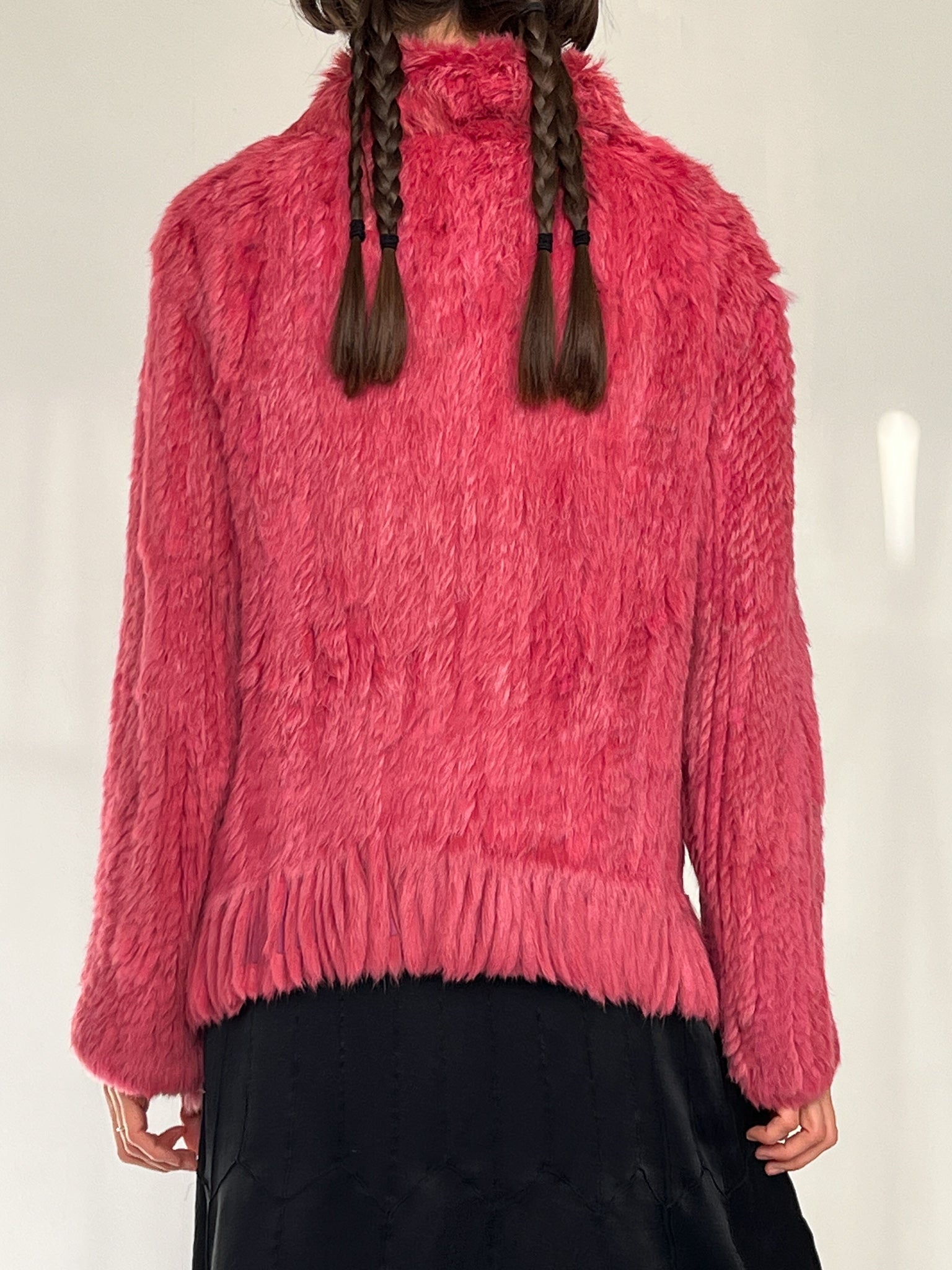 Pink Knit Fur Coat