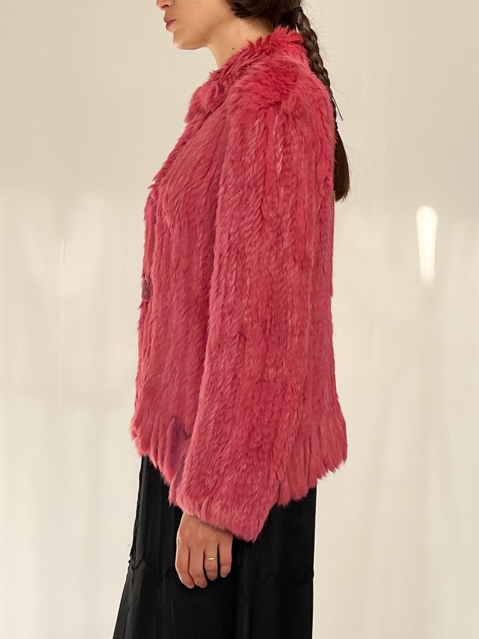 Pink Knit Fur Coat