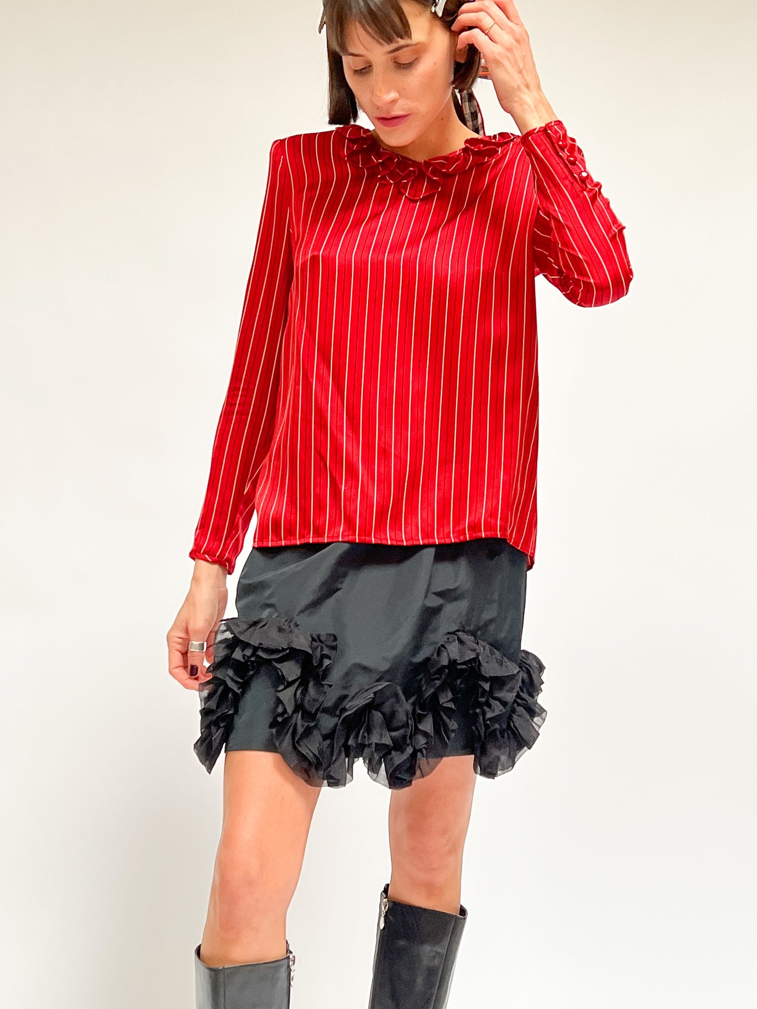 Valentino Red Silk Stripe Blouse