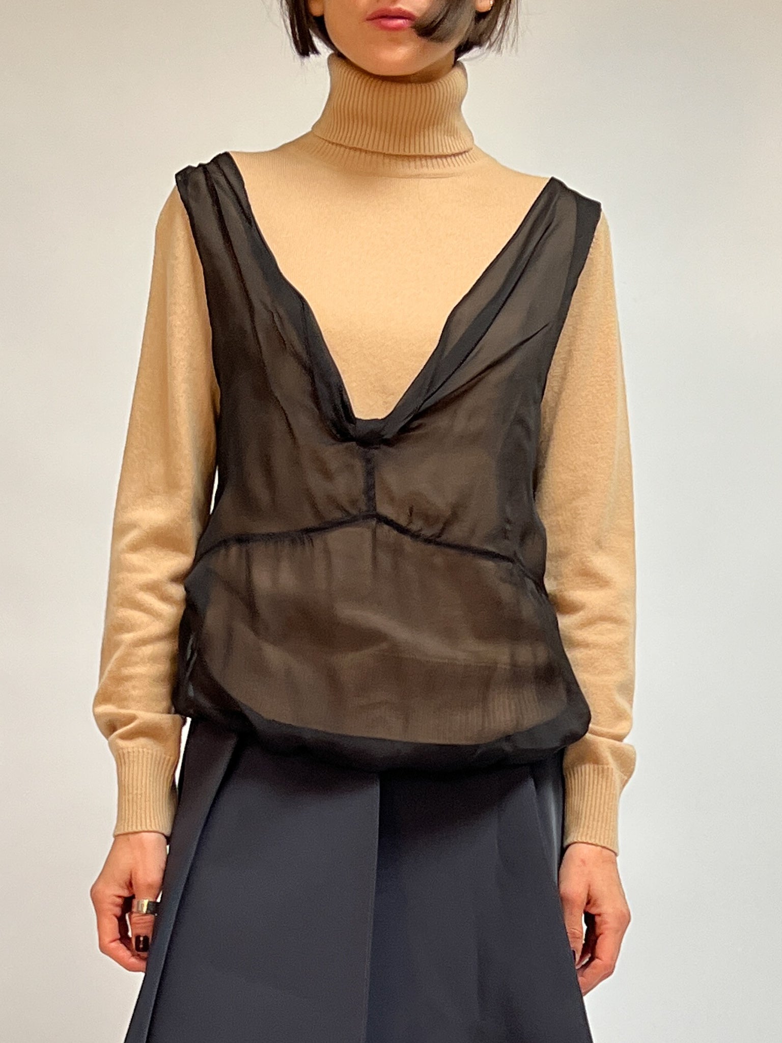 Dries van Noten Silk Overlay Cashmere Top