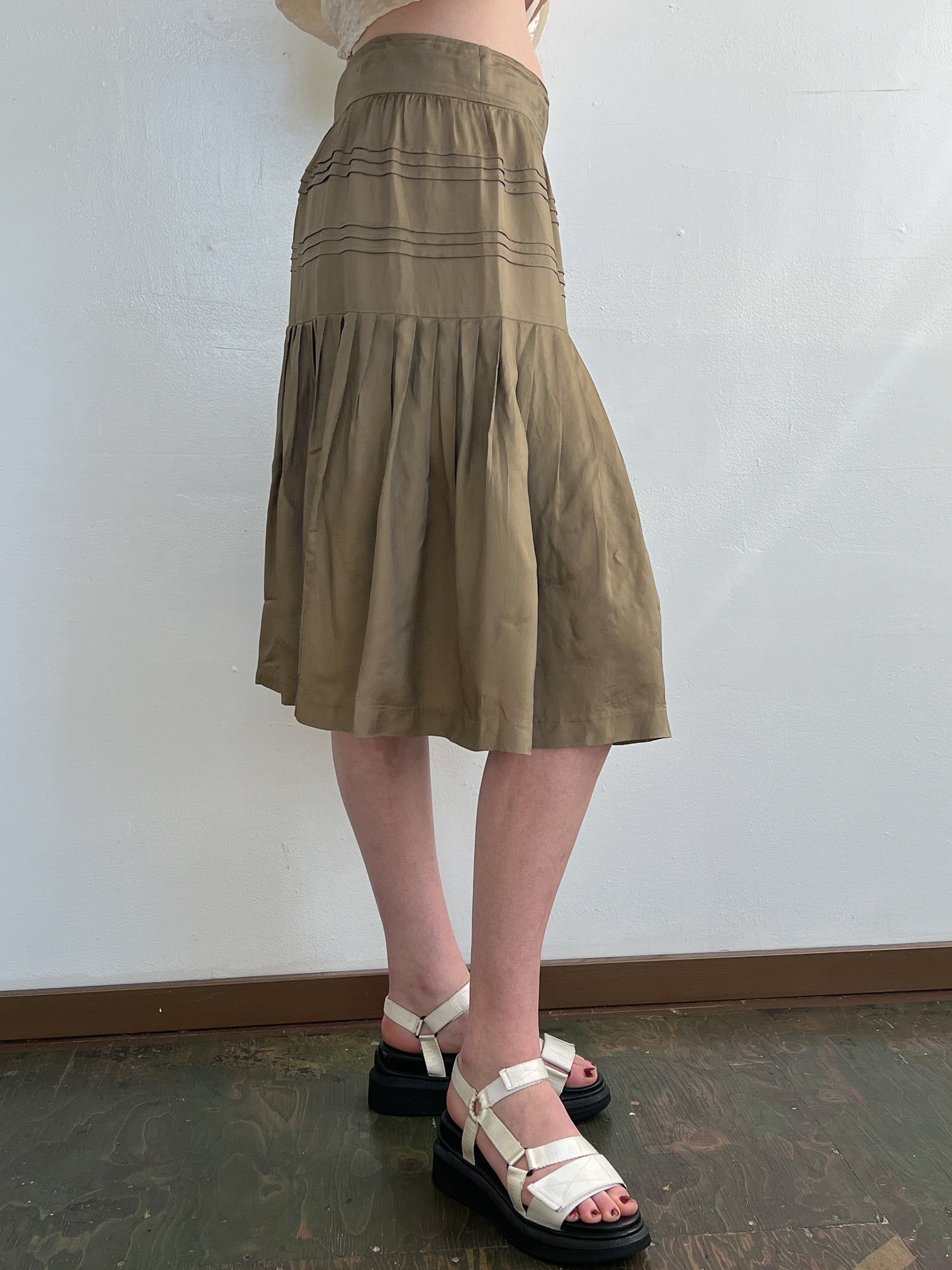 Dries van Noten Sand Pleated Skirt