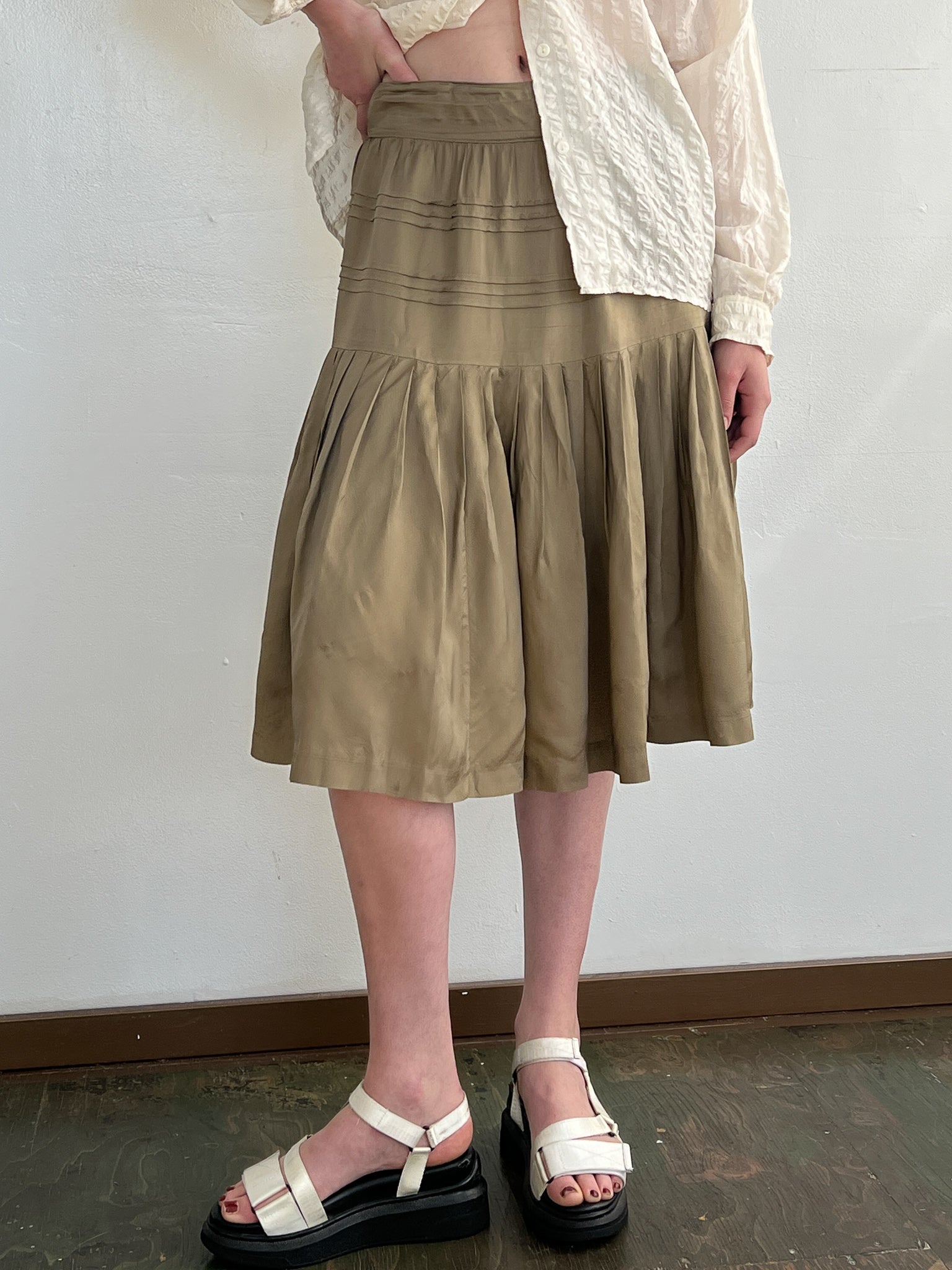 Dries van Noten Sand Pleated Skirt