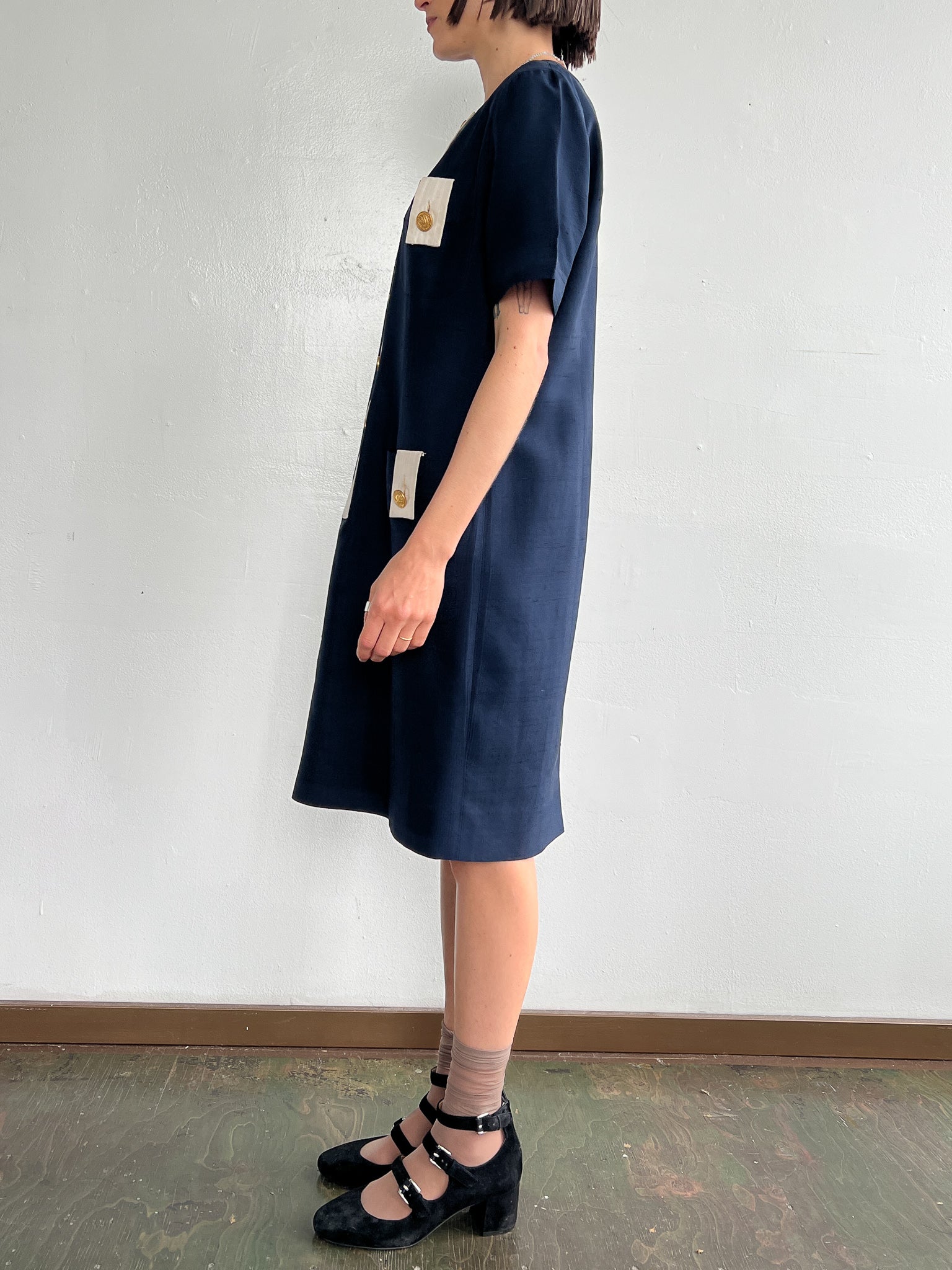 Celine Navy Silk Shirtdress