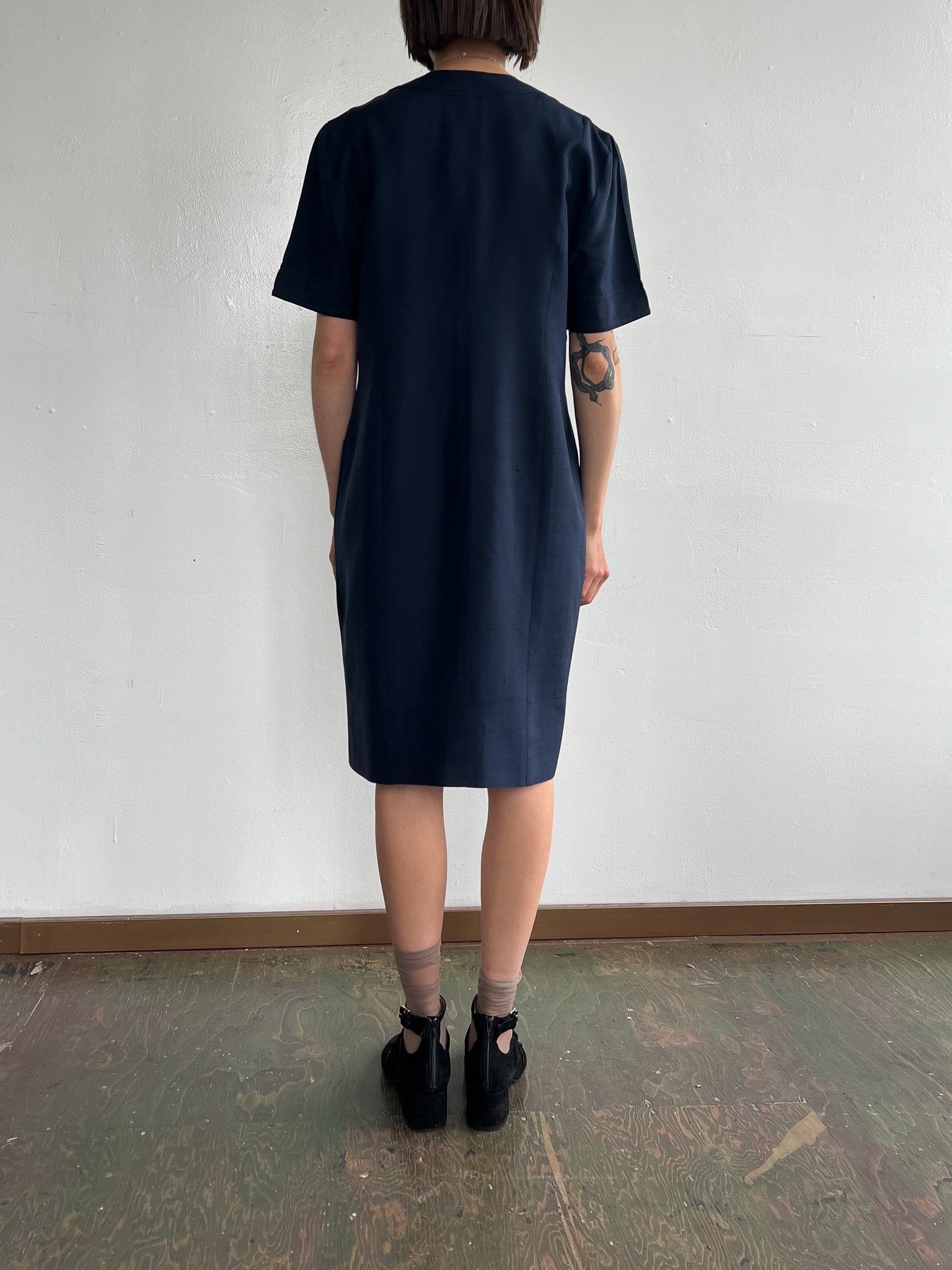 Celine Navy Silk Shirtdress