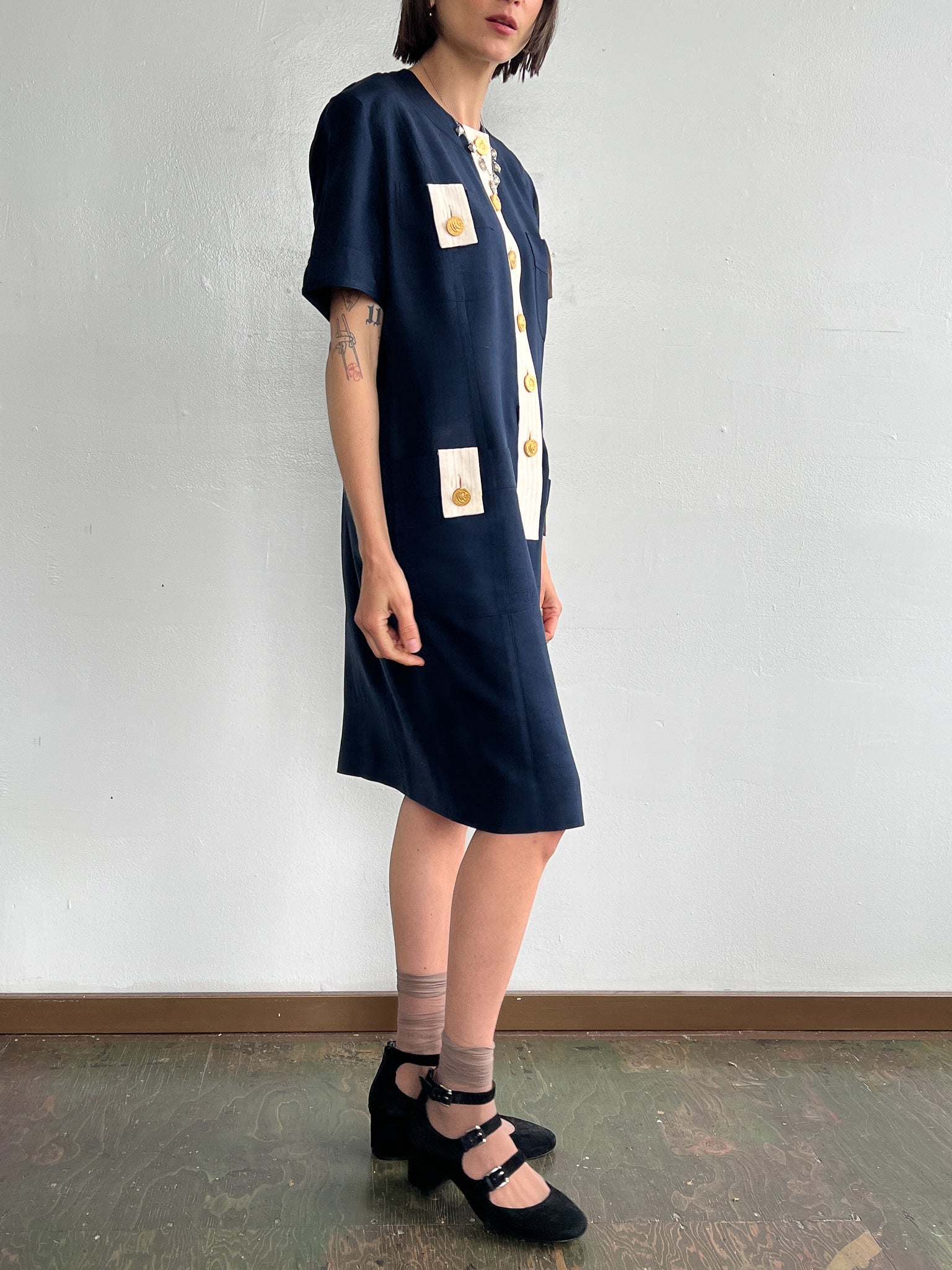 Celine Navy Silk Shirtdress