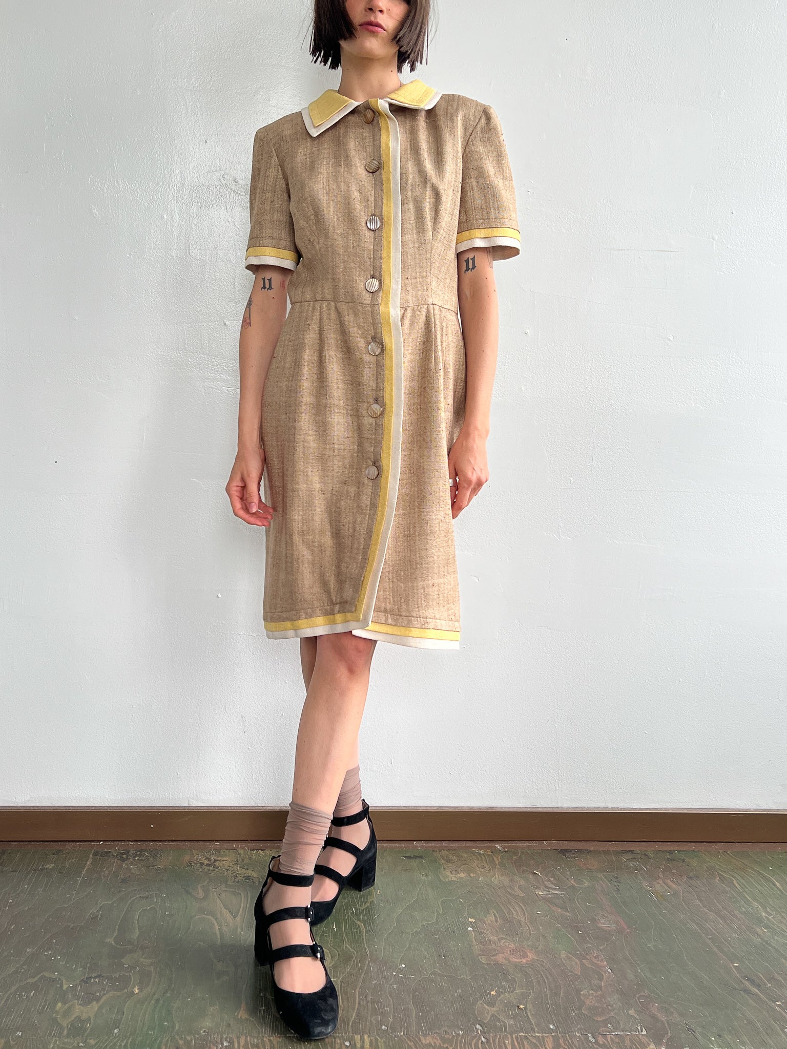 Valentino Nutmeg + Mustard Silk Dress