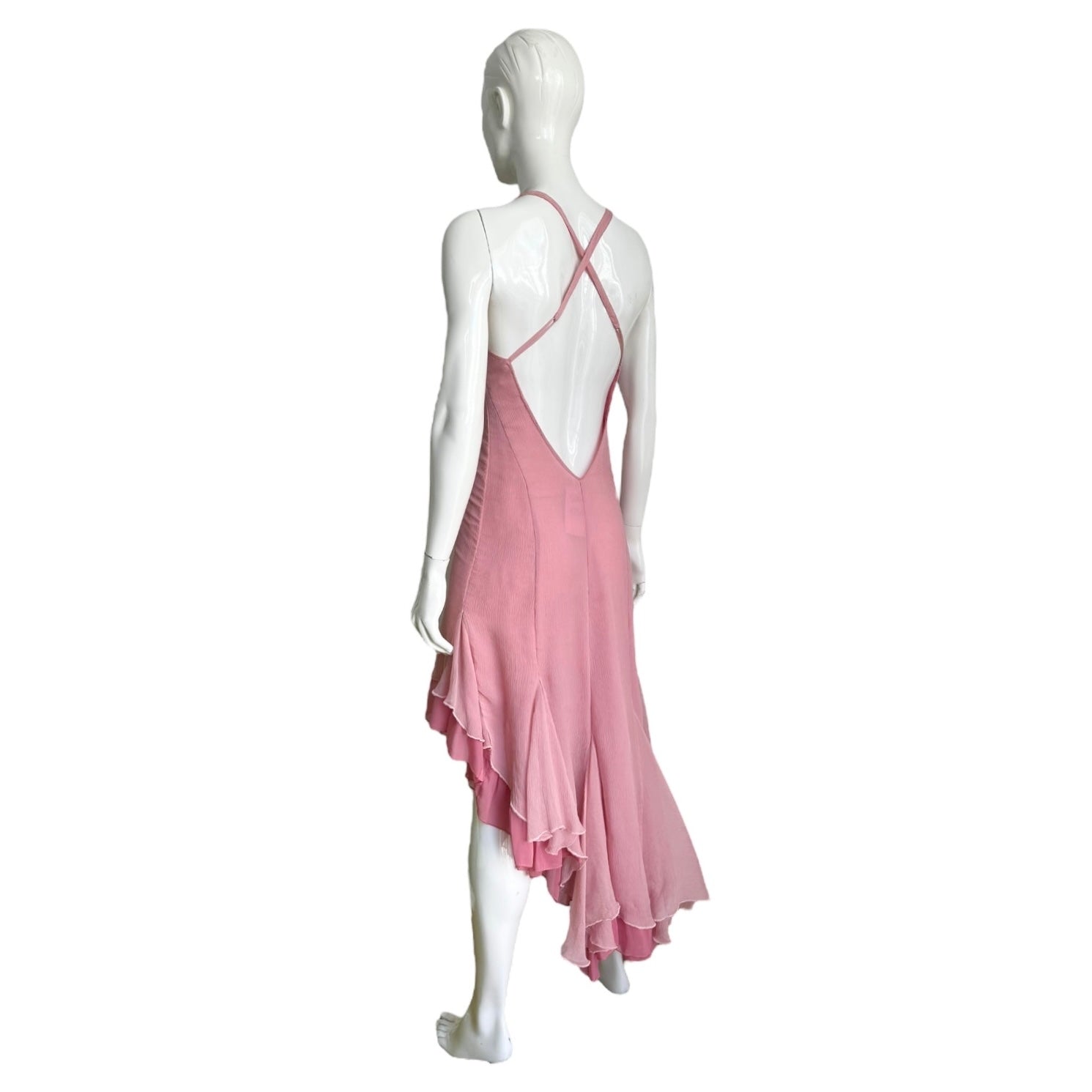 2000s Pink Silk Backless Dress