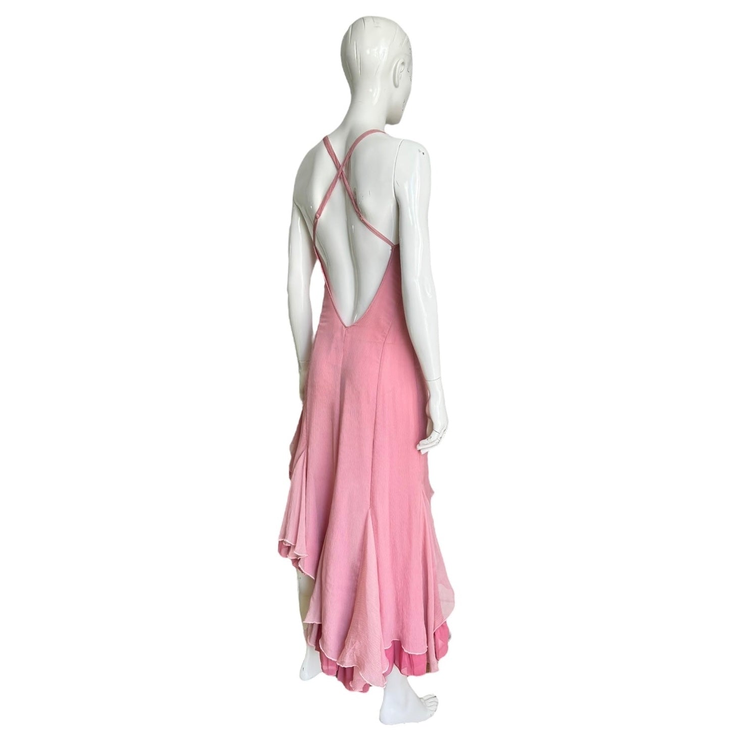 2000s Pink Silk Backless Dress