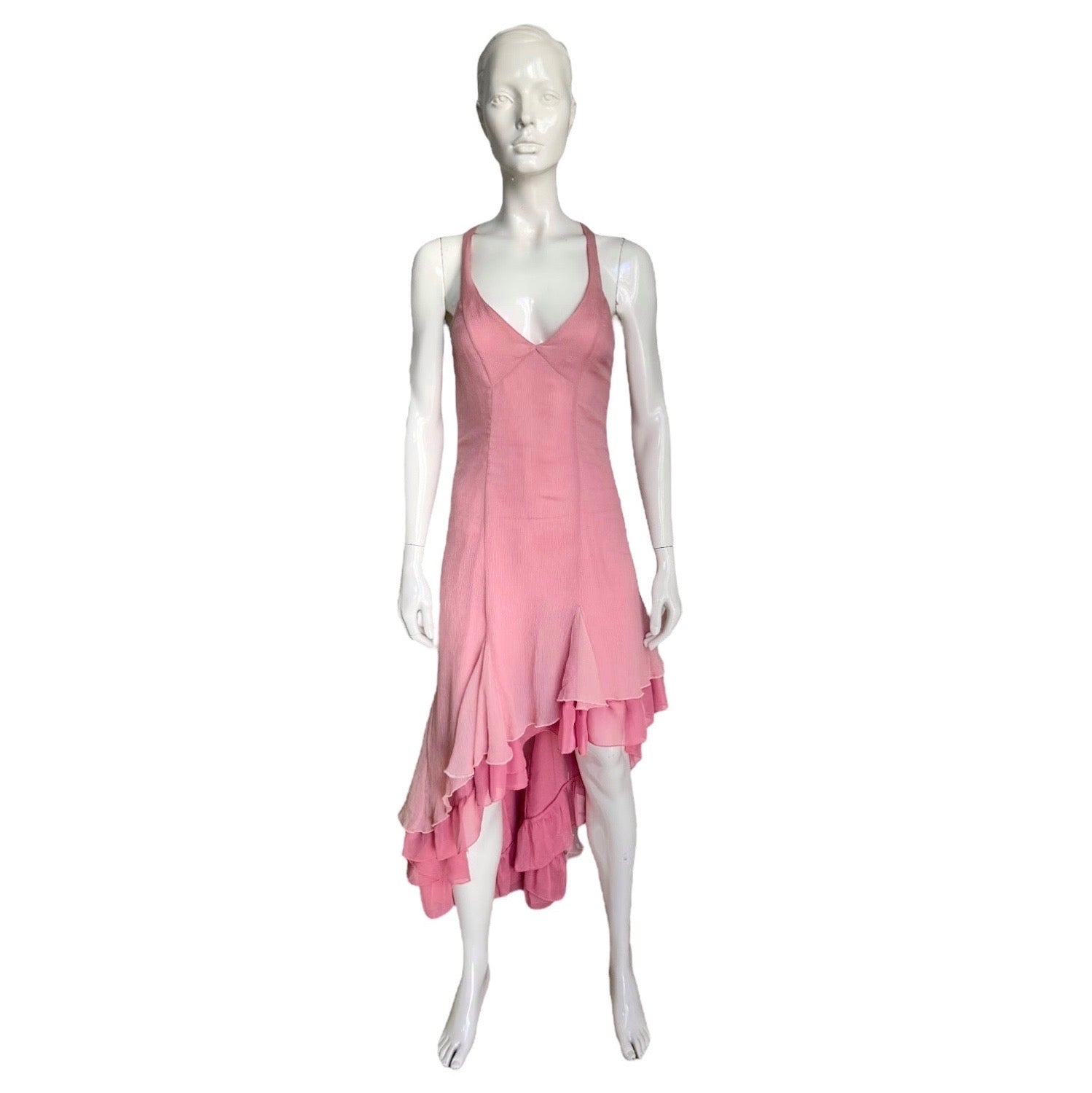 2000s Pink Silk Backless Dress