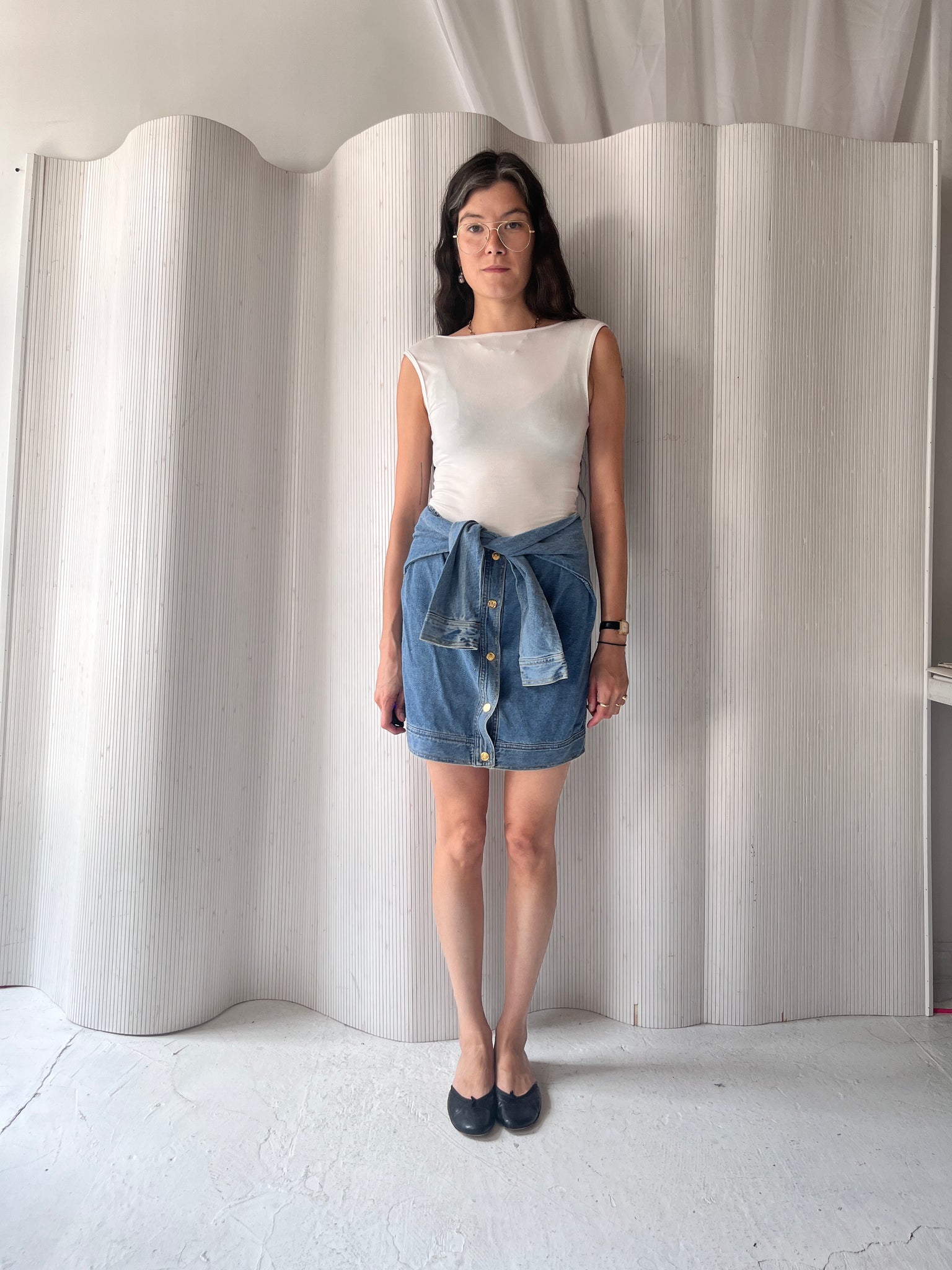 DKNY x Opening Ceremony denim tie skirt