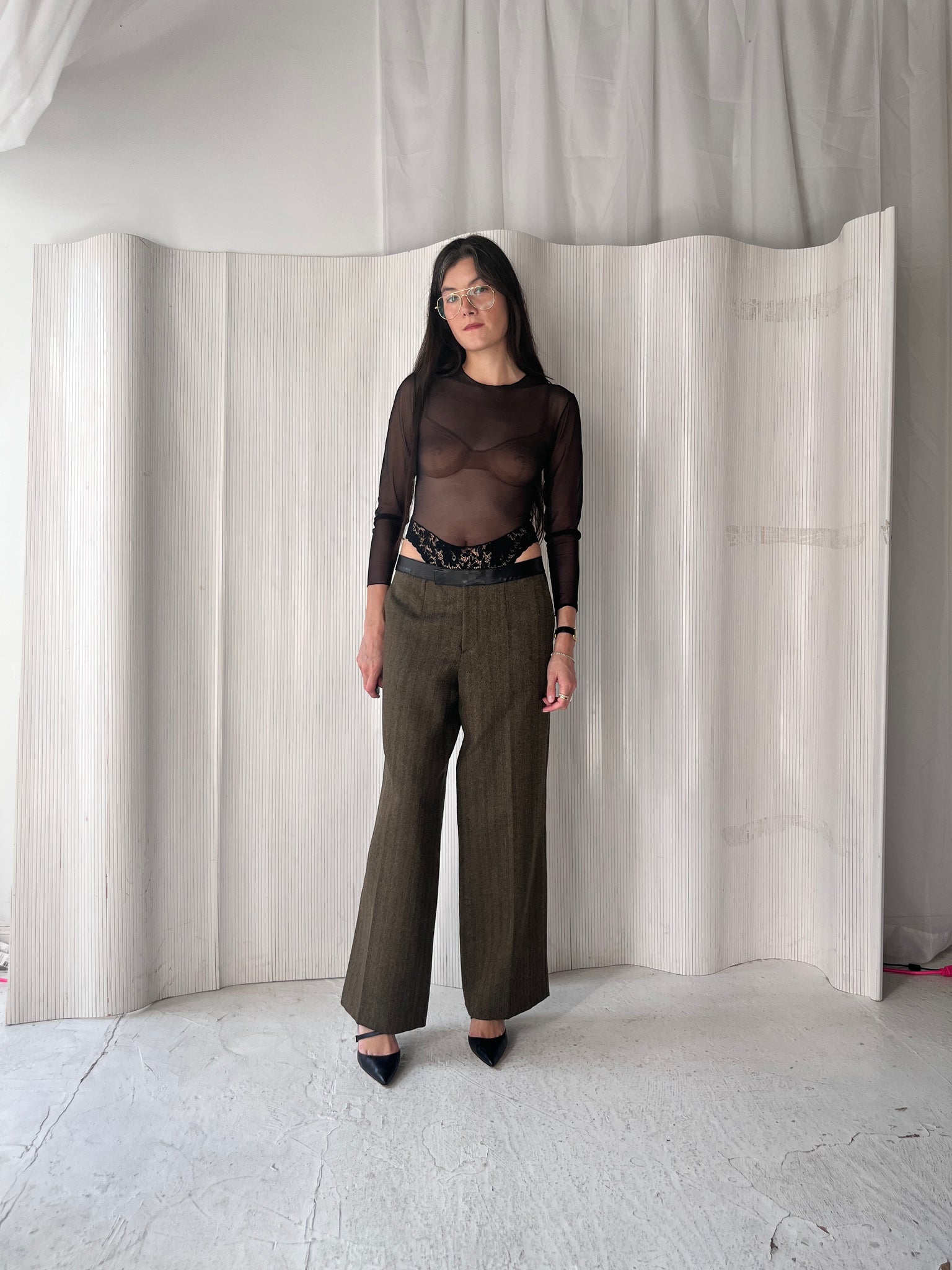 Gucci leather-trim tweed pants