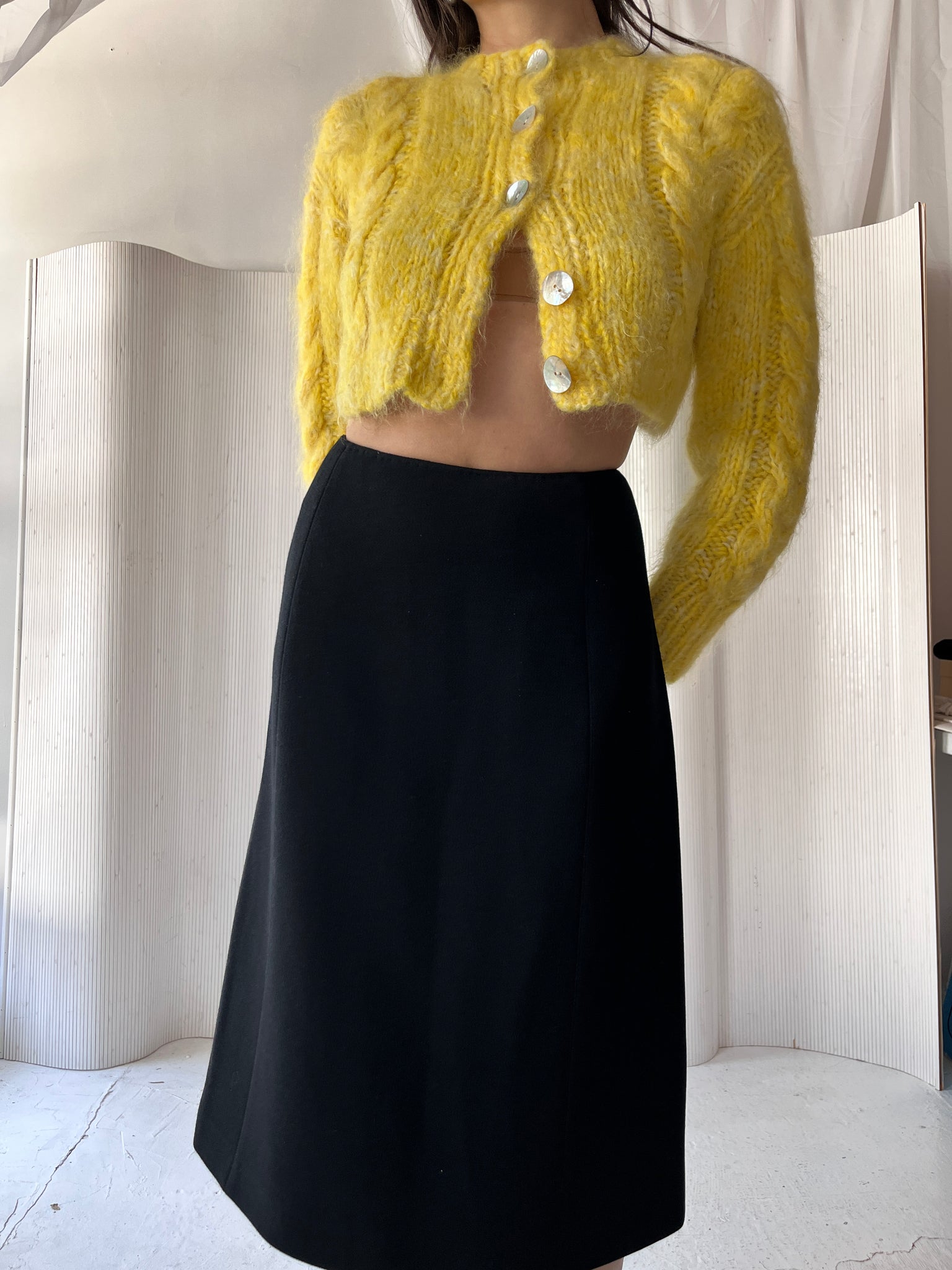 Frisson Knits Cropped Yellow Cardigan RTV