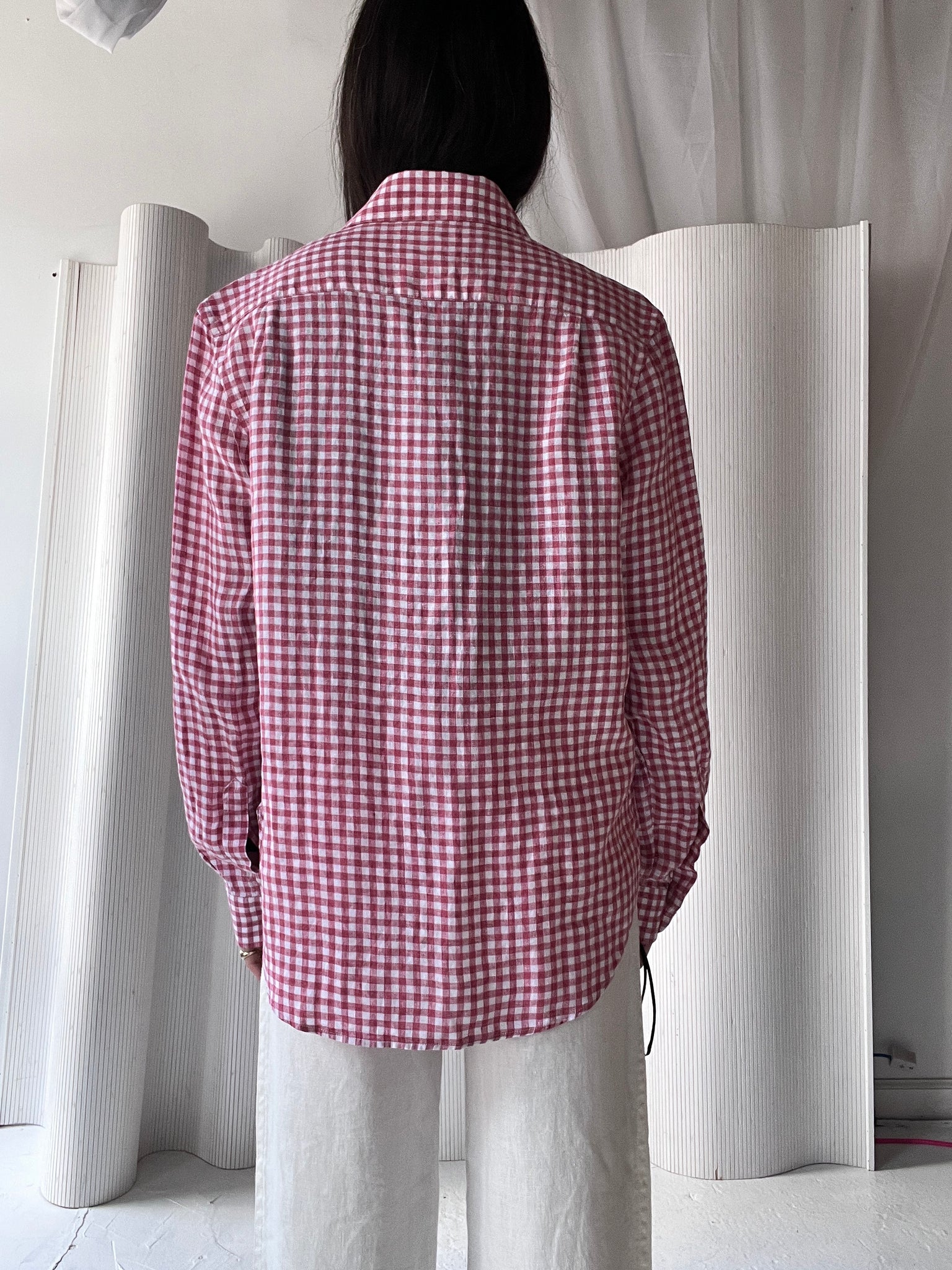 Pink Gingham Linen Button Down