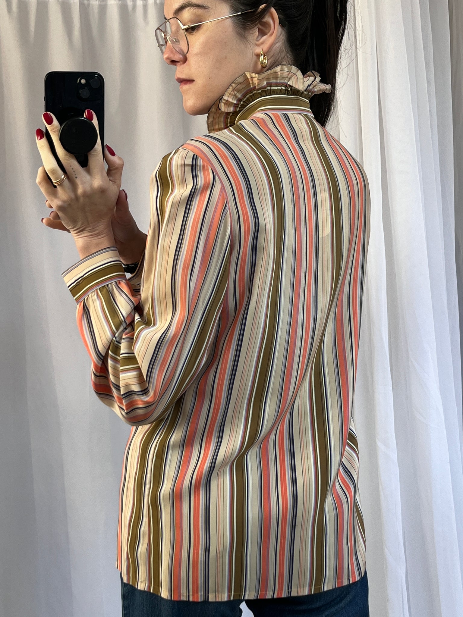 Gucci Silk Striped Ruffle Collar Blouse