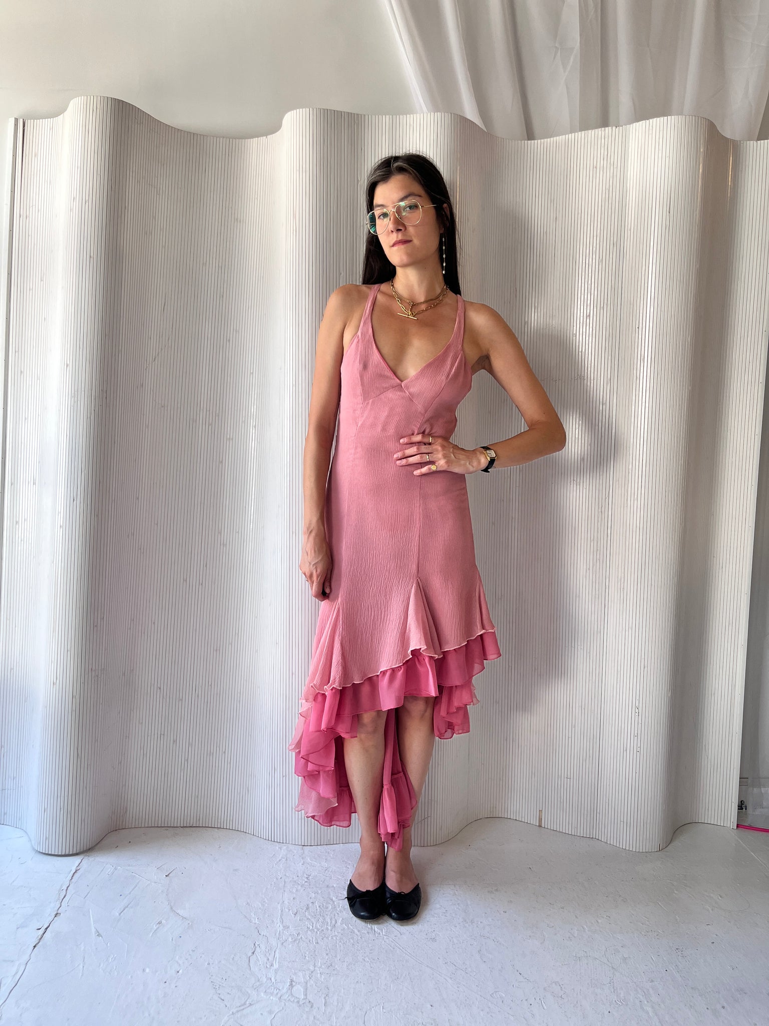 2000s Pink Silk Backless Dress