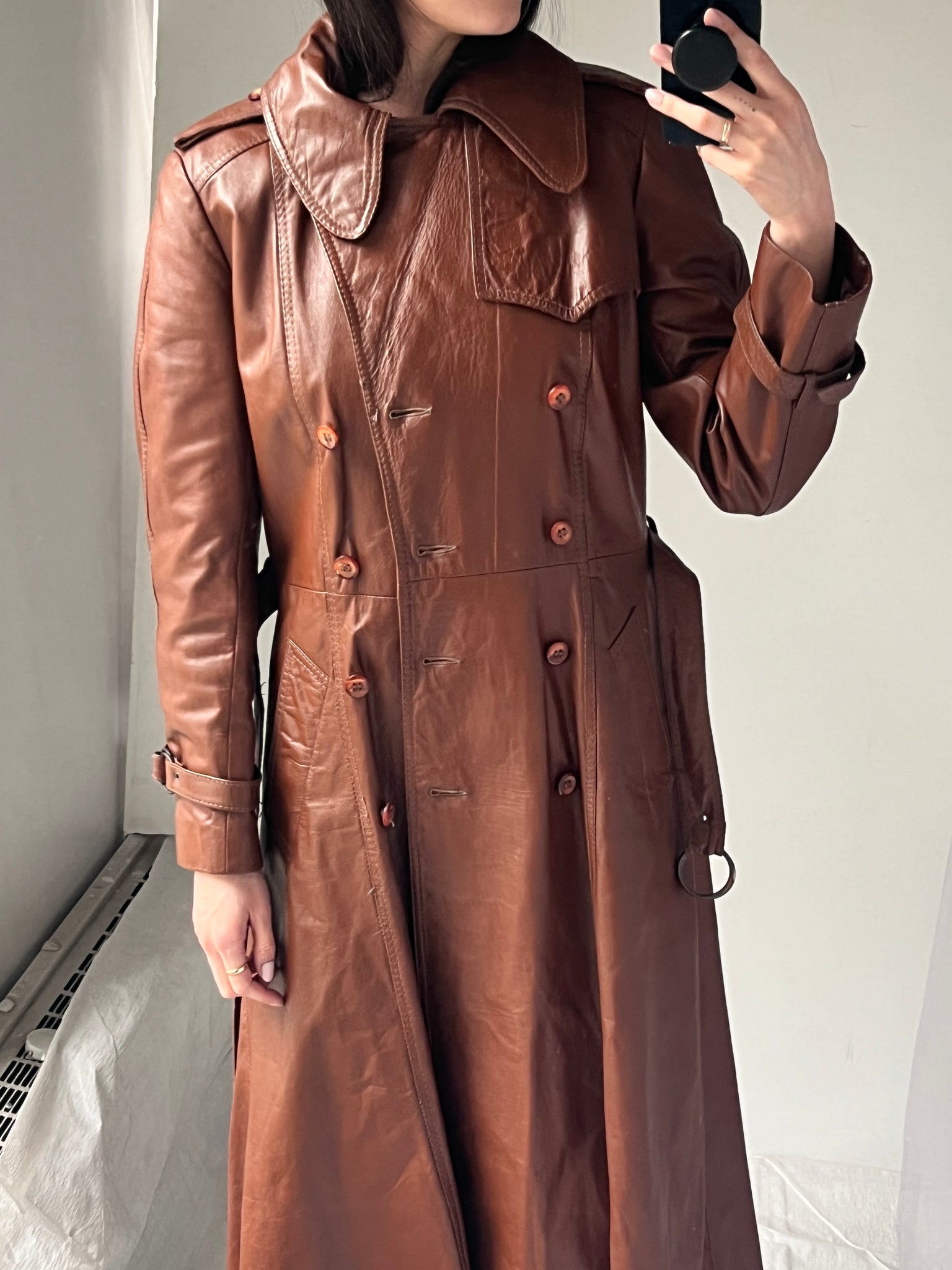 Brown Leather Trench Coat - Made in Uruguay