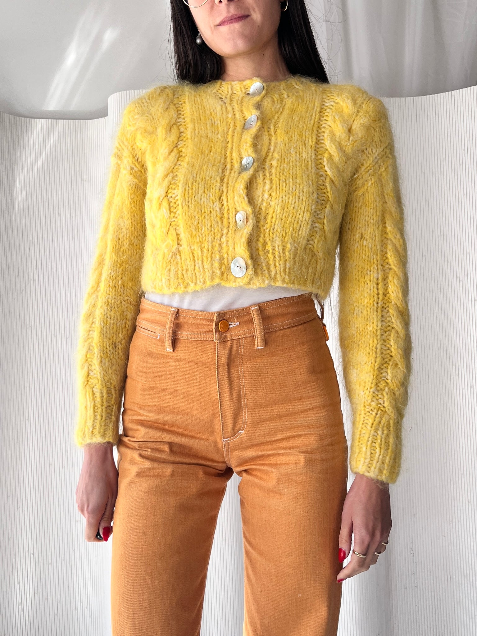 Frisson Knits Cropped Yellow Cardigan RTV