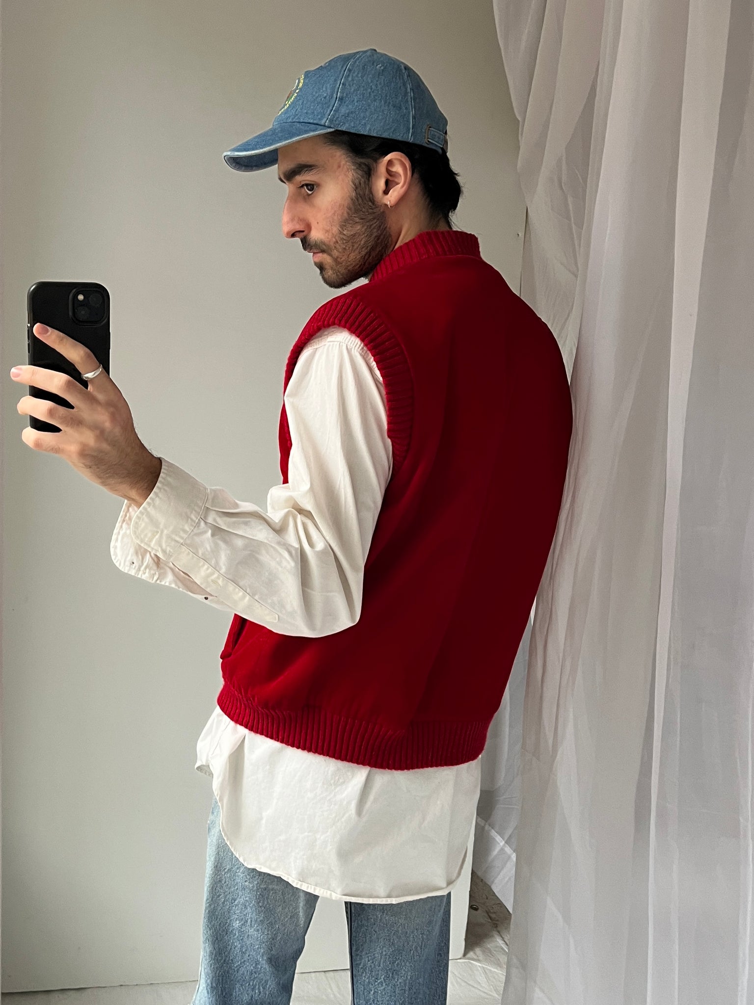 90s Red corduroy winter vest