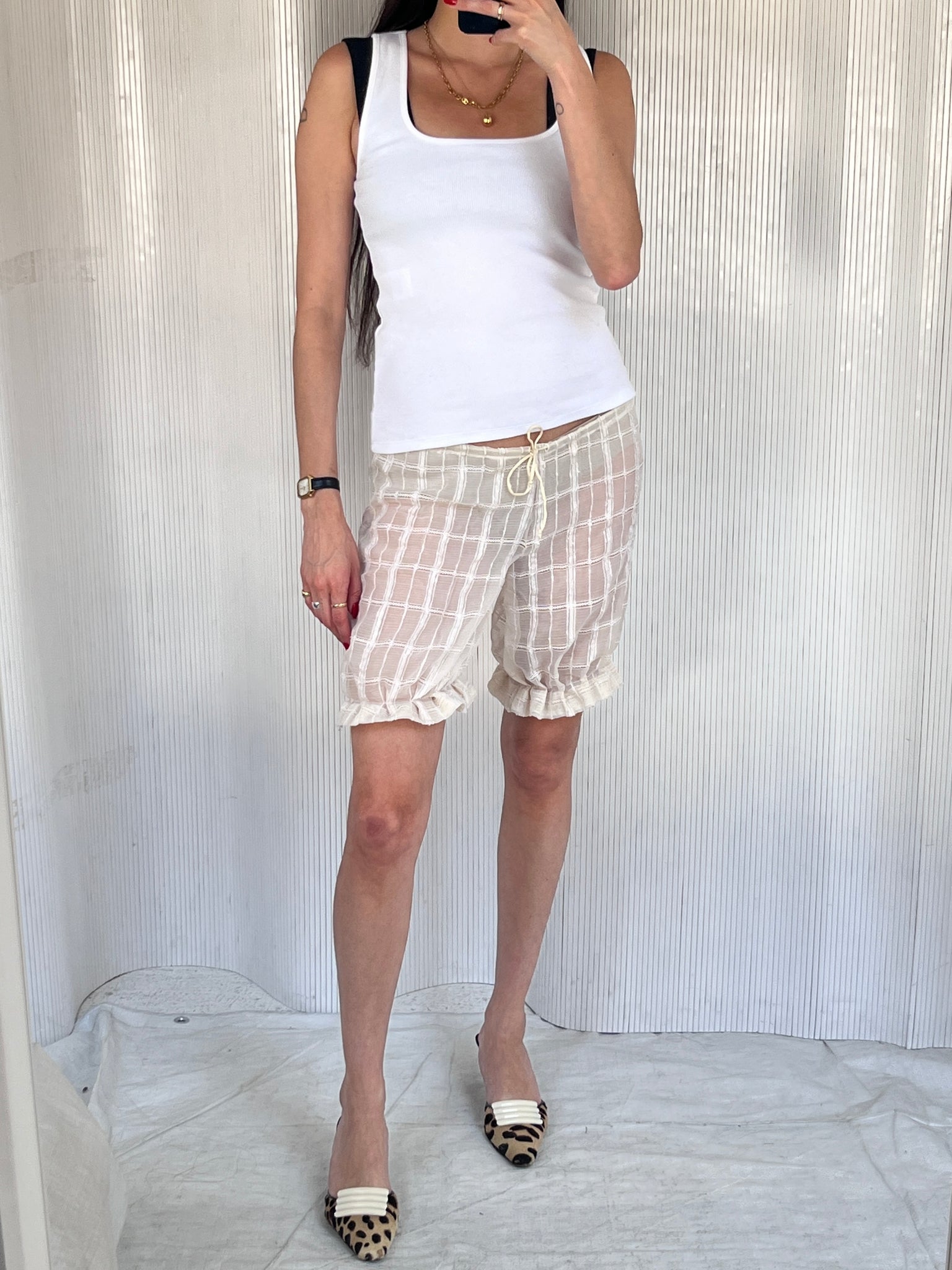 Handmade sheer windowpane drawstring bloomers