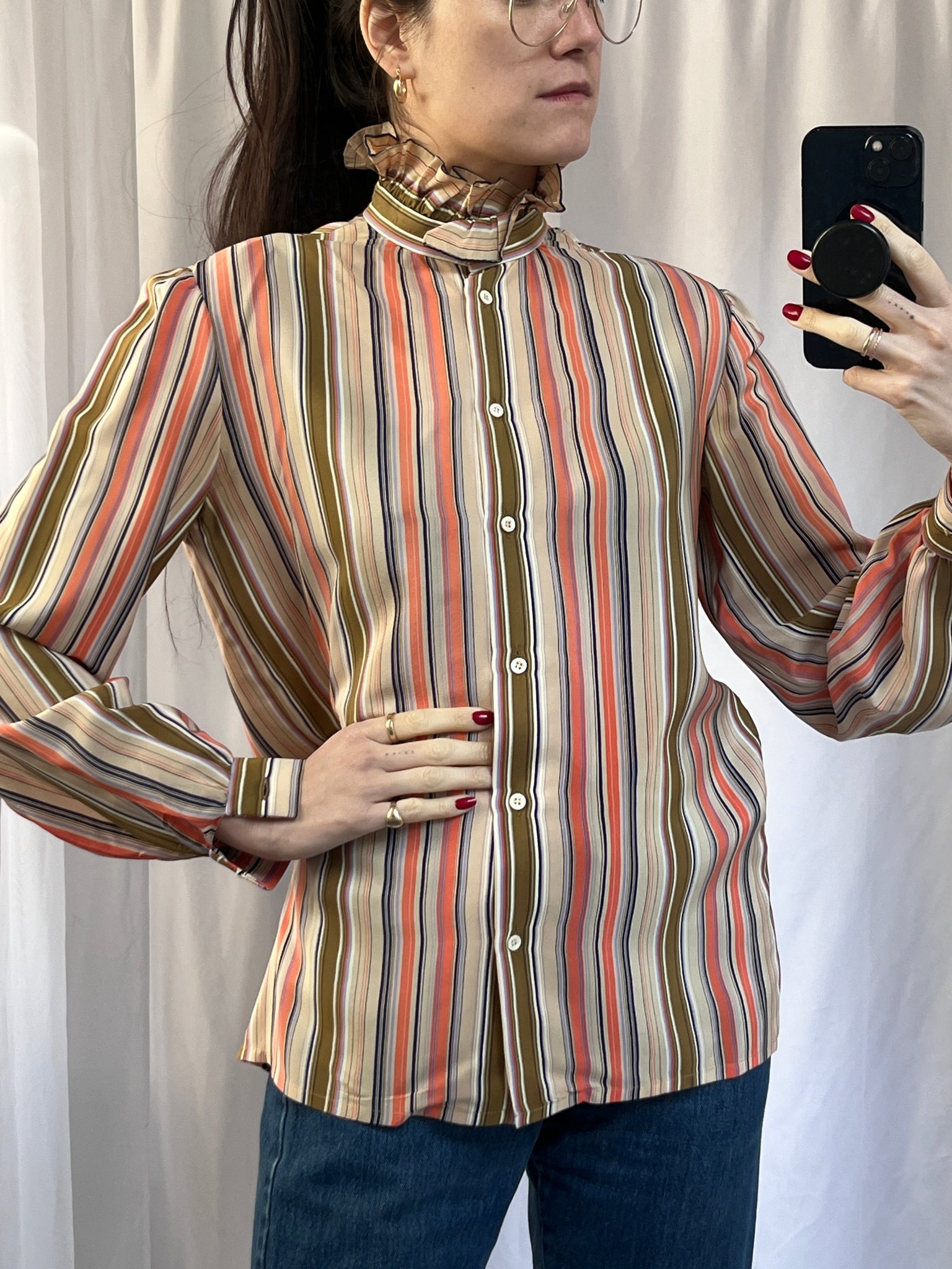 Gucci Silk Striped Ruffle Collar Blouse