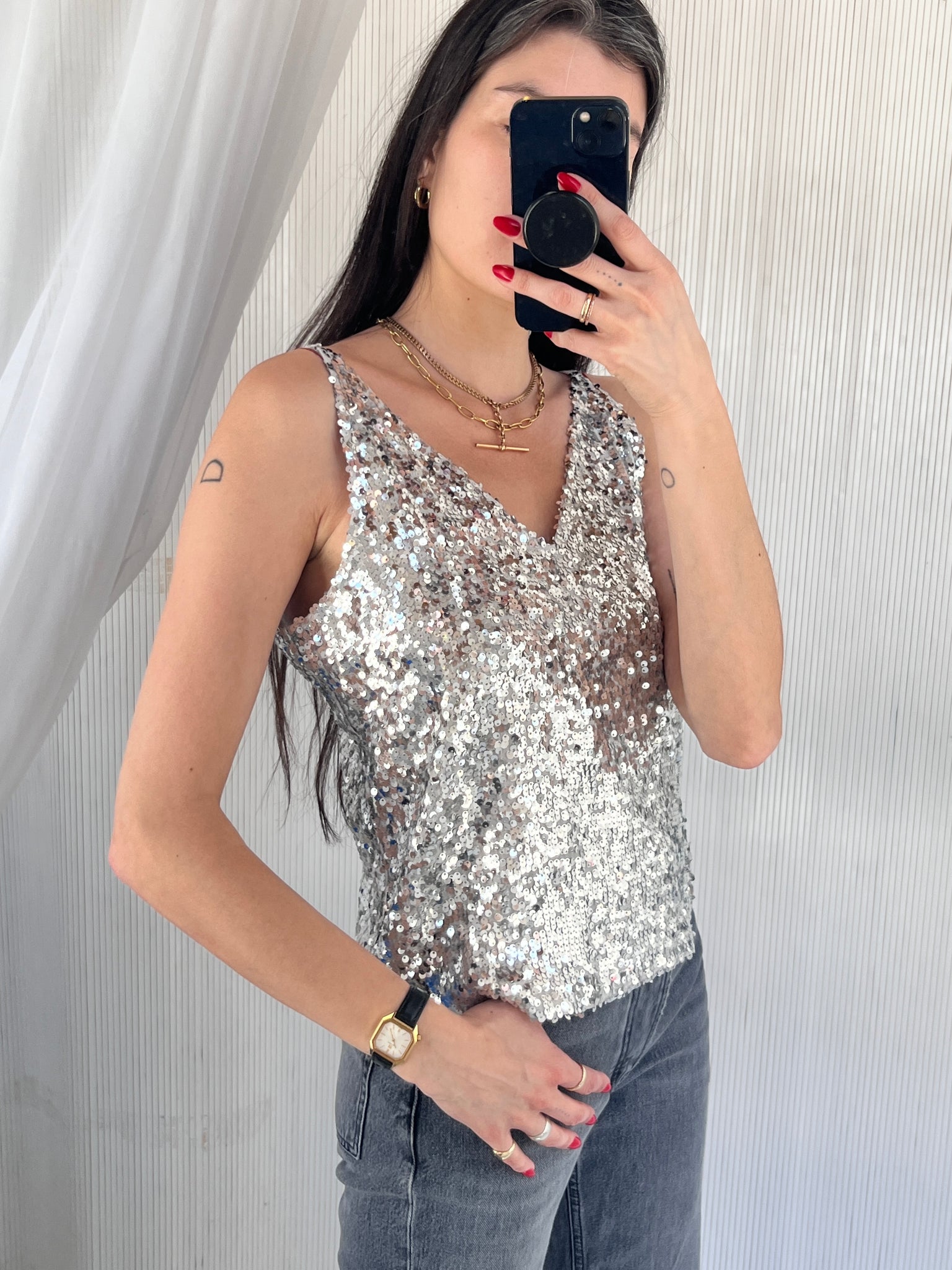 Silver sequin tank