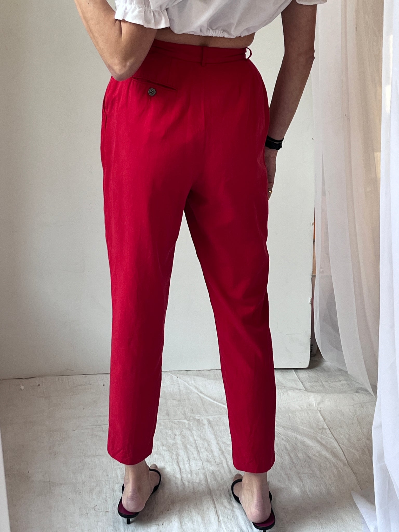 Tracy Reiss for Magaschoni Red Silk/Cotton Trousers