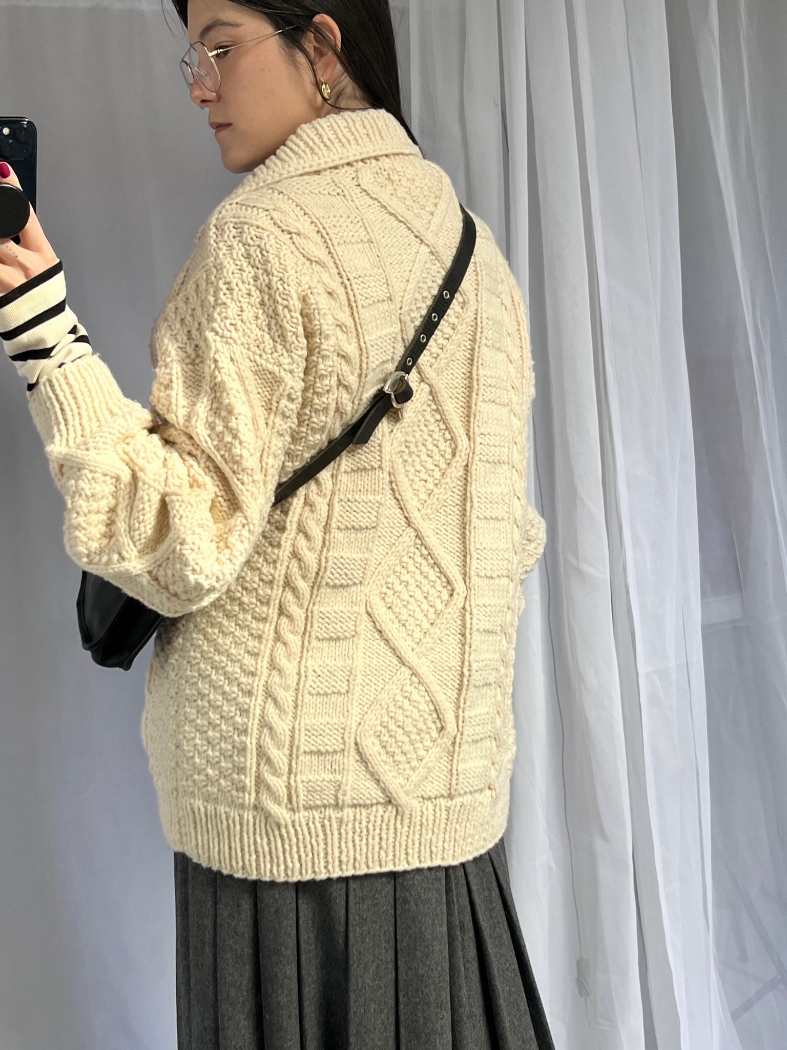 Vintage hand knit cable knit zip-up jacket