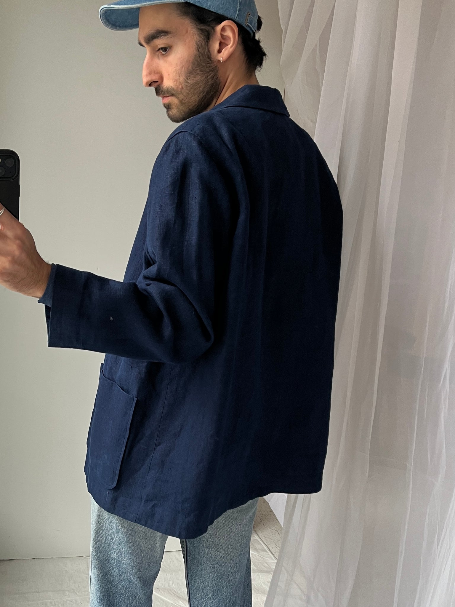 Navy linen chore jacket