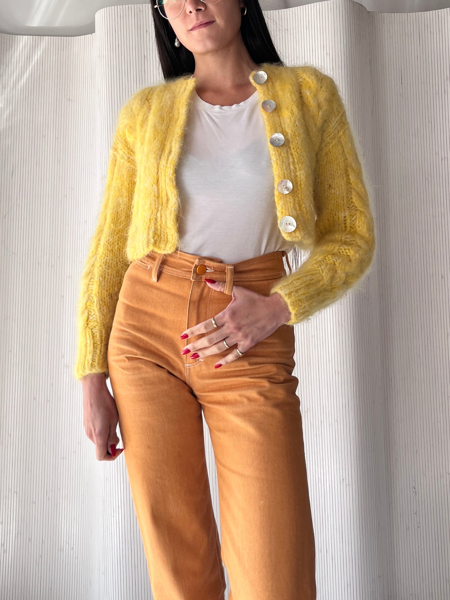 Frisson Knits Cropped Yellow Cardigan RTV