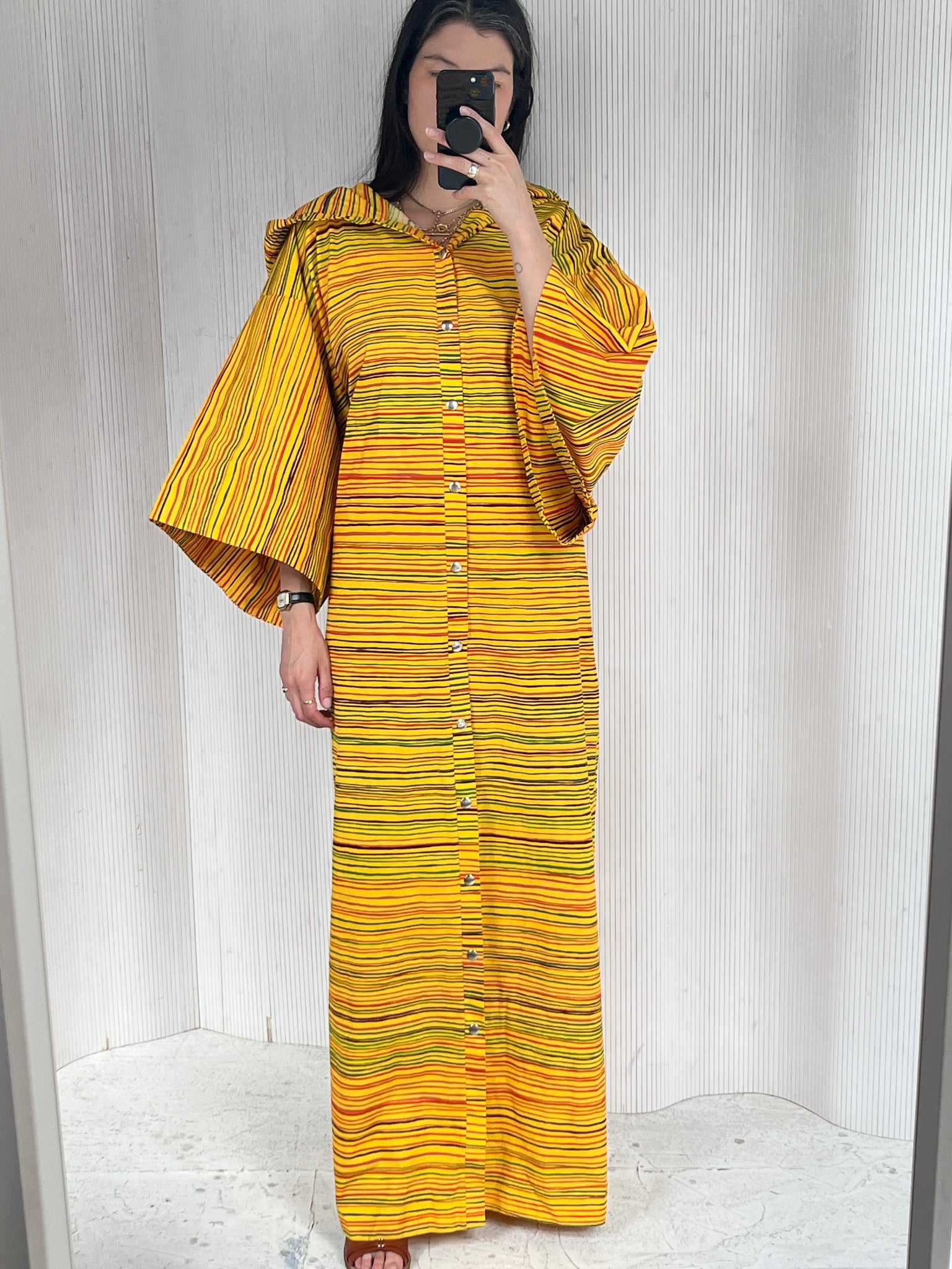 Yellow Hooded Marimekko Robe