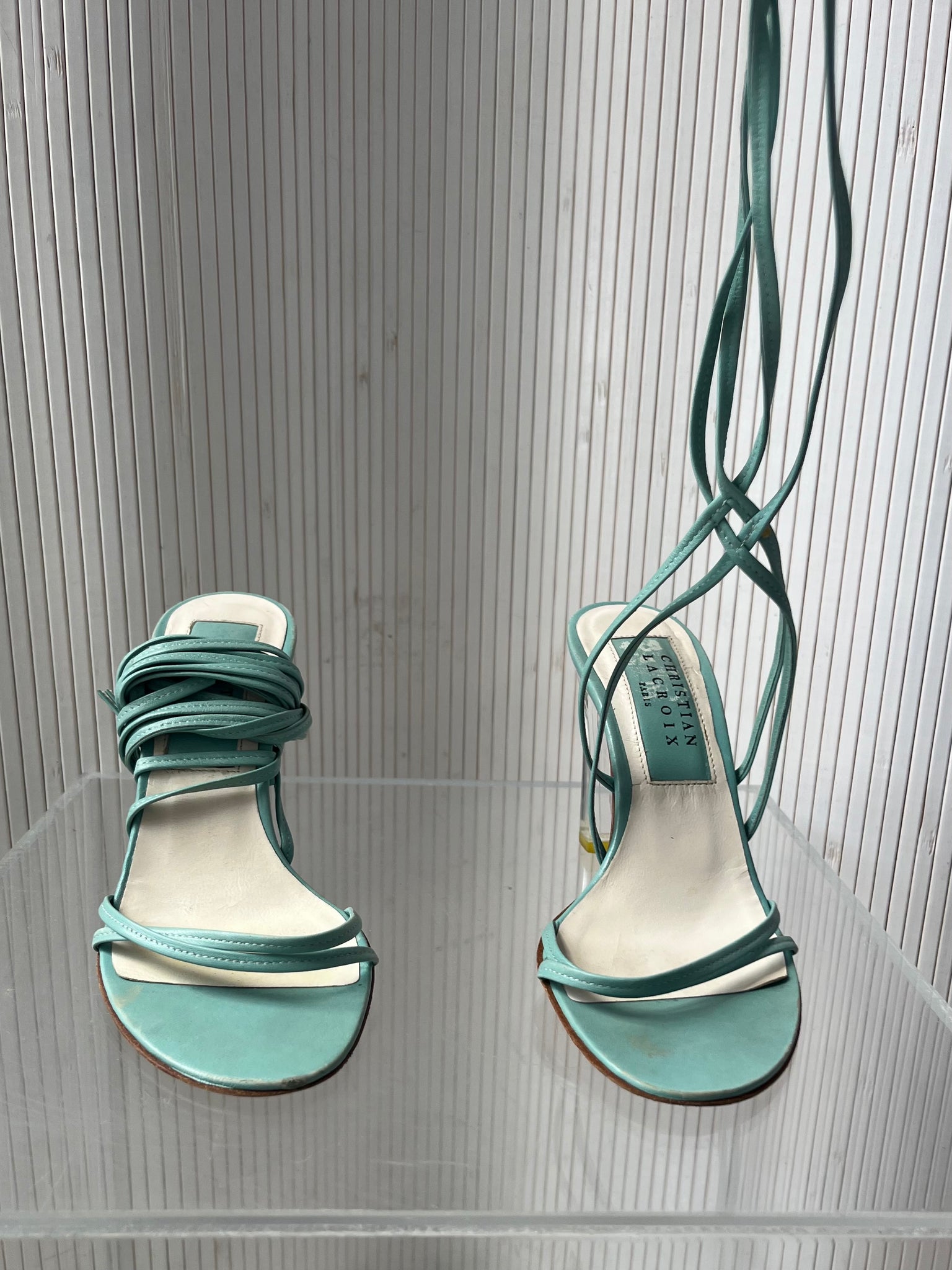 90s Christian Lacroix Acrylic Wrap Heels