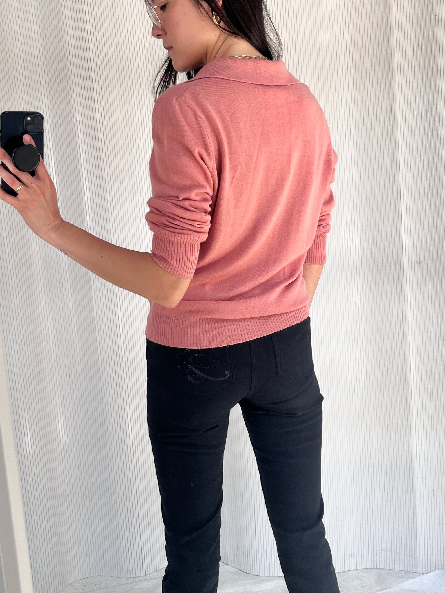 Rodier Paris Clay/Pink Collared Sweater