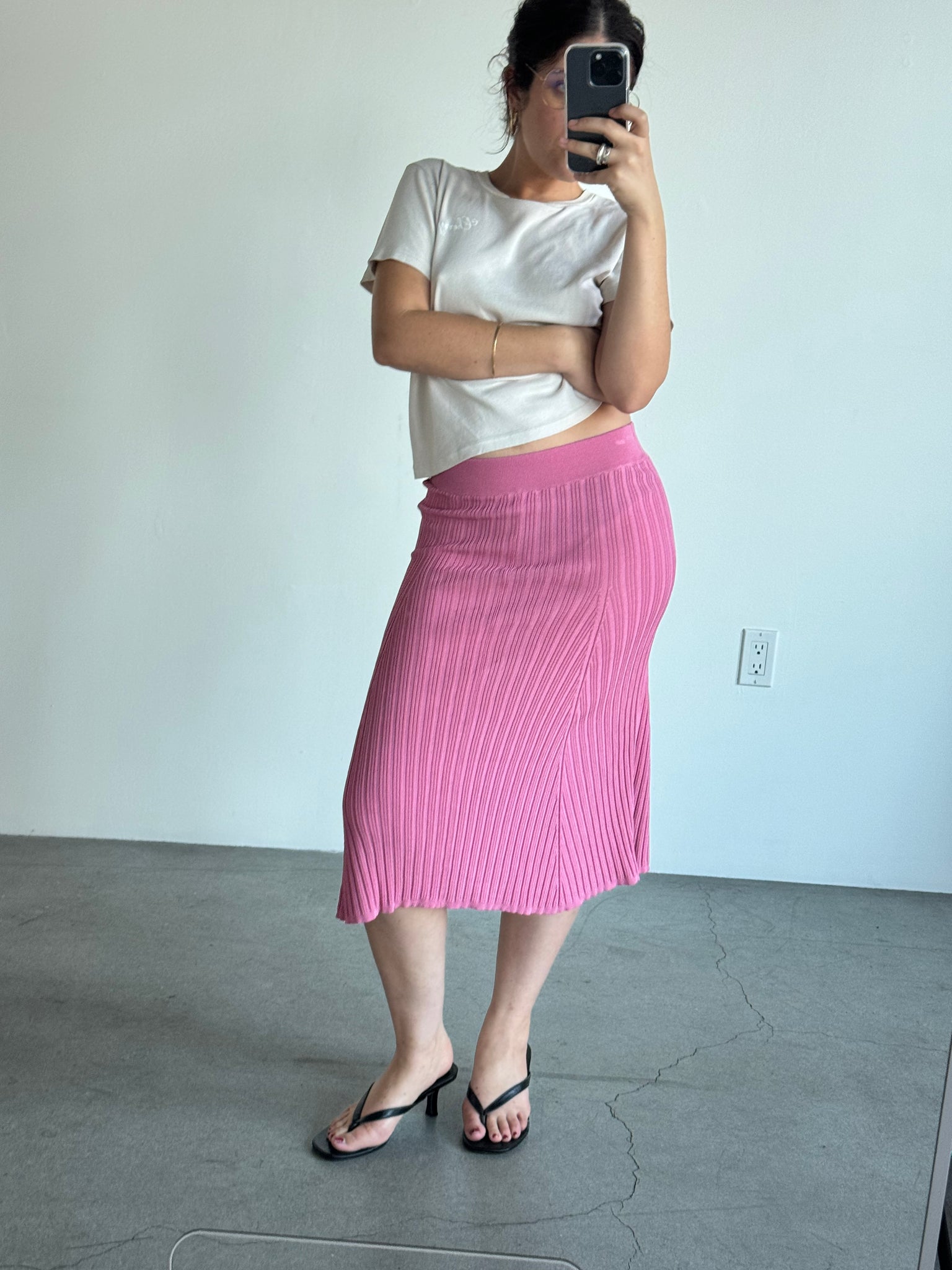 Pink Pleated Knit Skirt