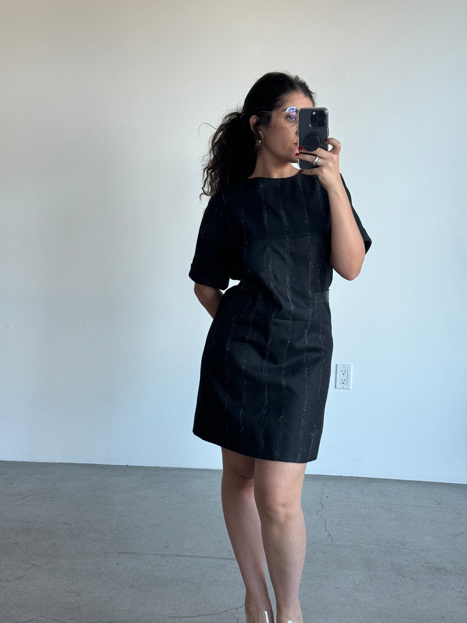 BALENCIAGA WOOL & LEATHER DRESS