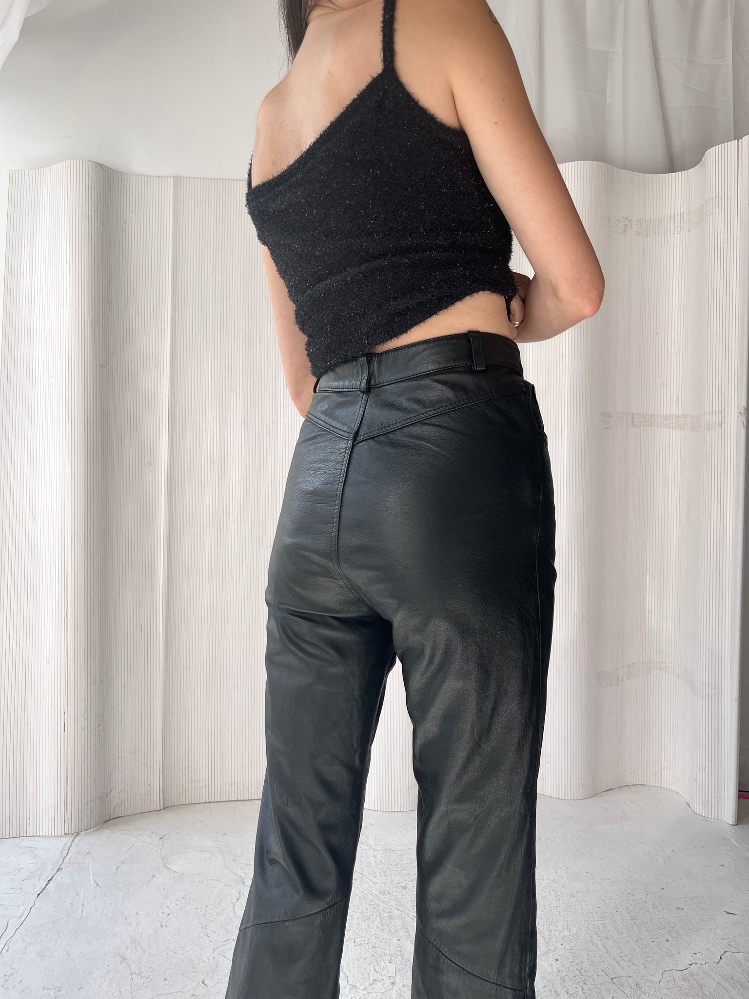 Black leather jeans