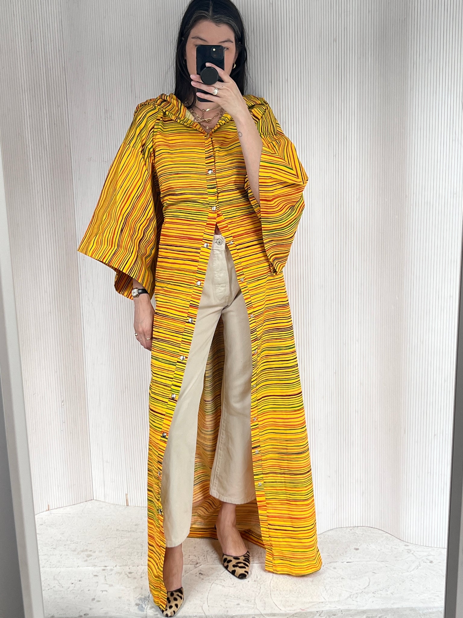 Yellow Hooded Marimekko Robe