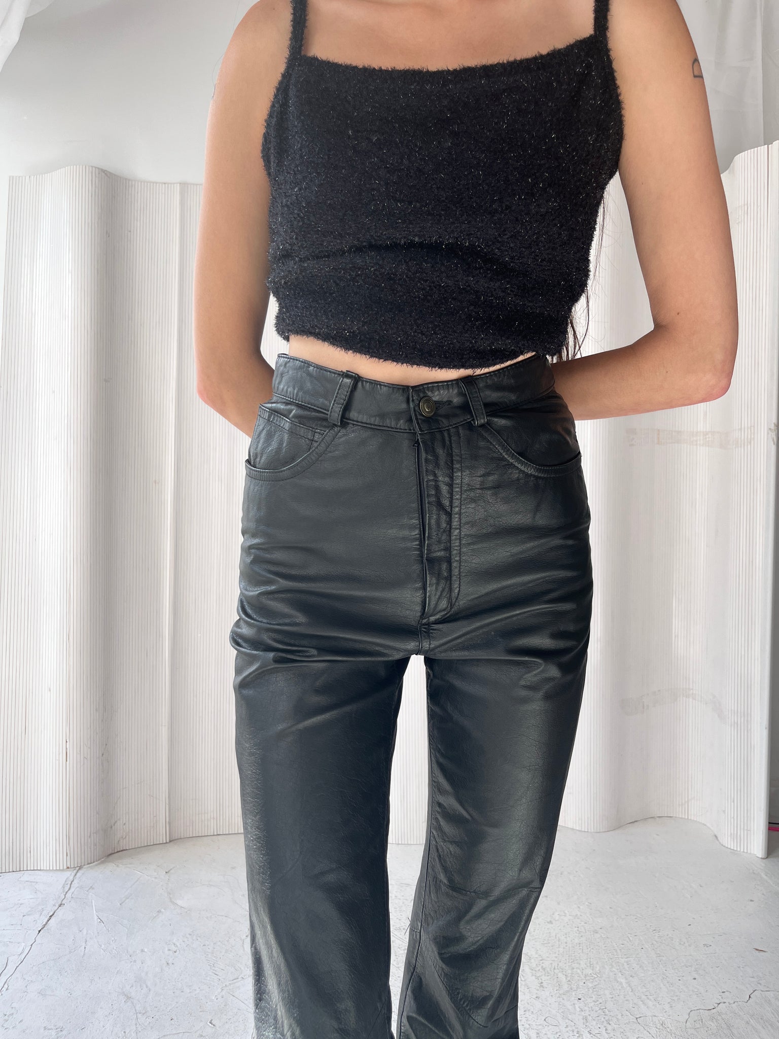 Black leather jeans