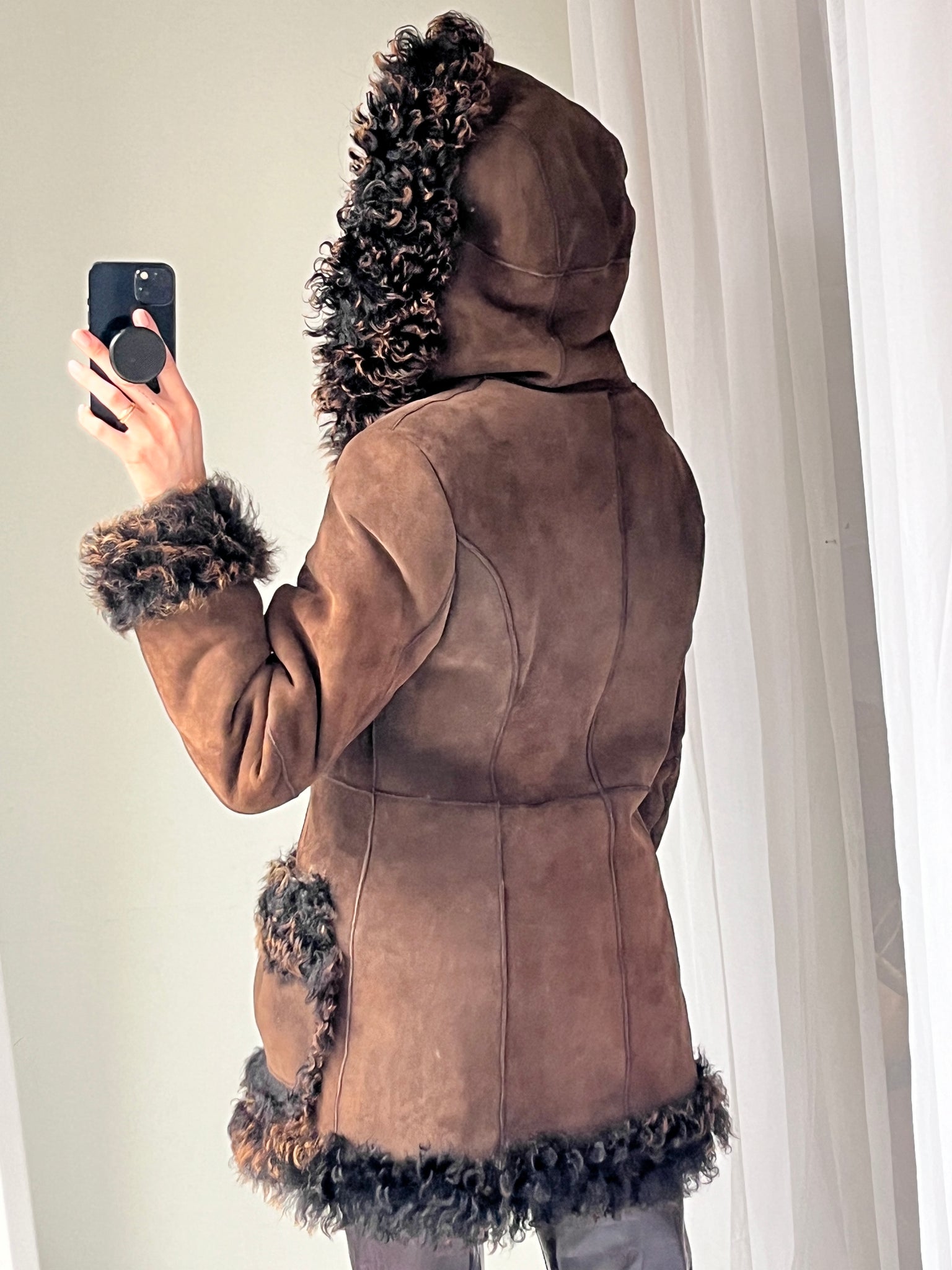 Espresso Curly Lamb Suede Coat (M)