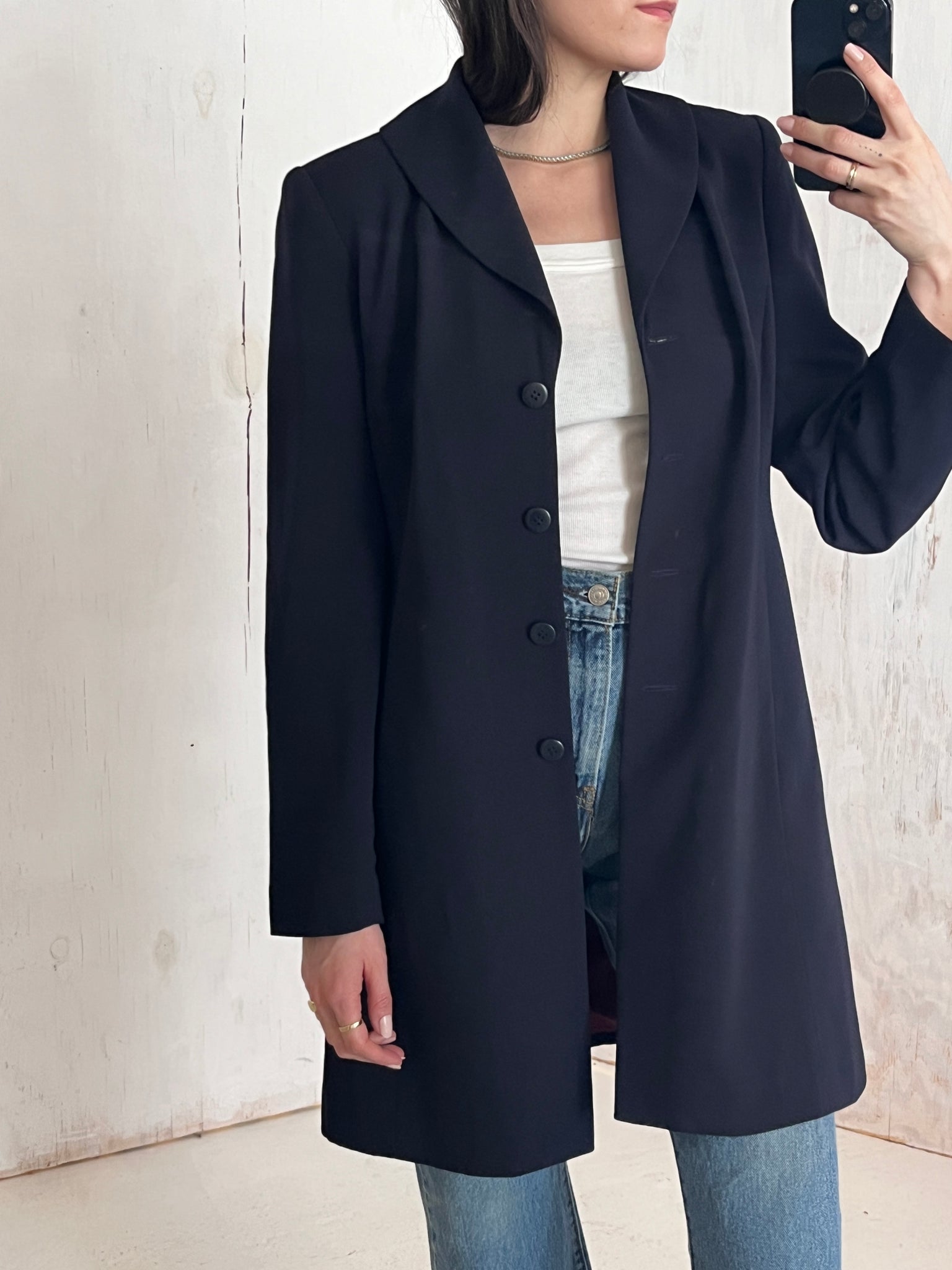 Navy Knee Length Lightweight Blazer/Jacket