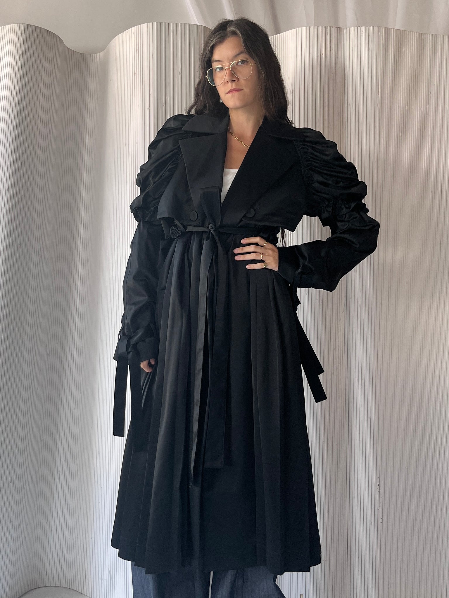 Black satin opera coat